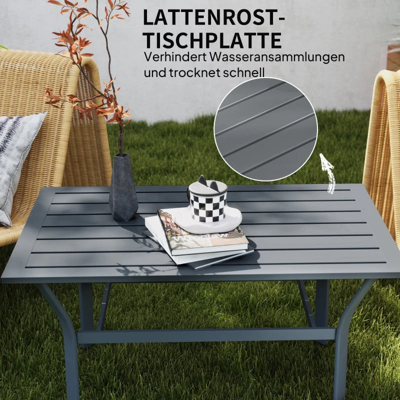 Side Table, Slat Design Weatherproof Outdoor, Metal Dark Gray - Image 4