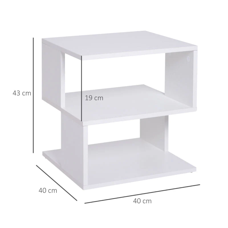 Side Table Square Modern 2 Tier Storage Shelves White - Image 3