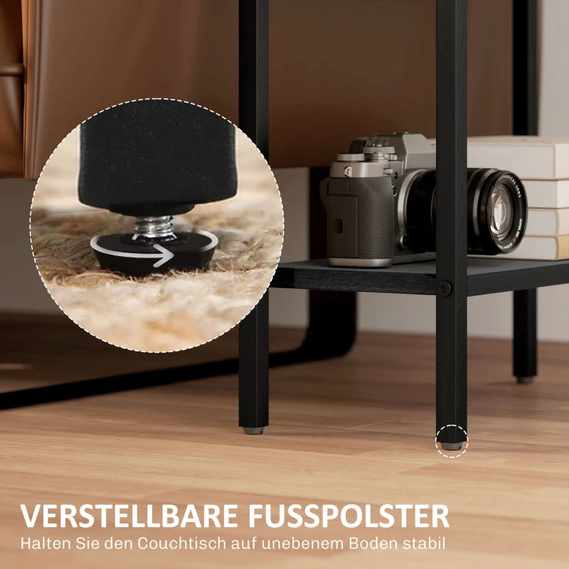 Side table with 2 shelves, coffee and bedside table, steel frame, black - Image 6