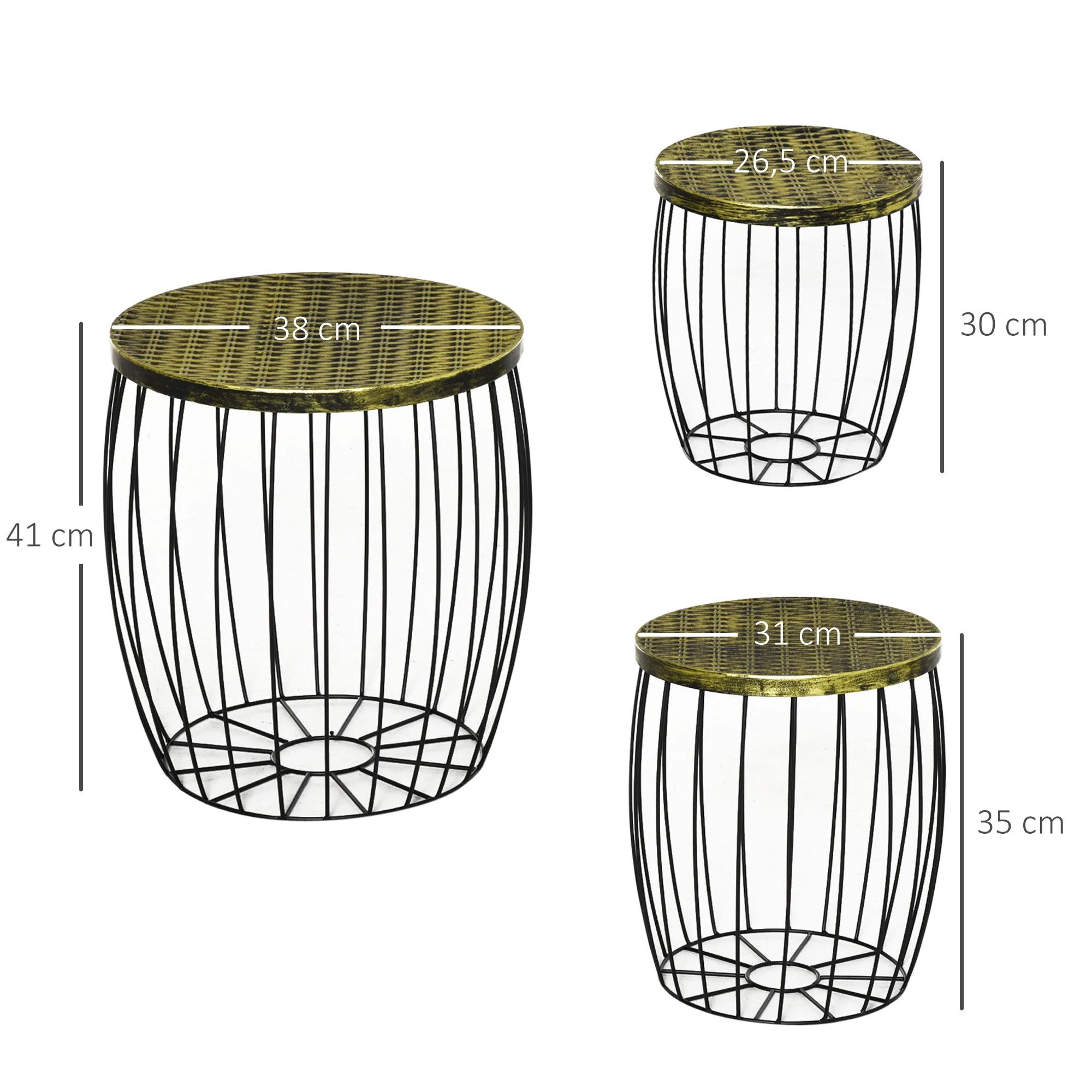 Side tables, Set of 3 Retro Style Metal Basket, Natural and Black - Image 3