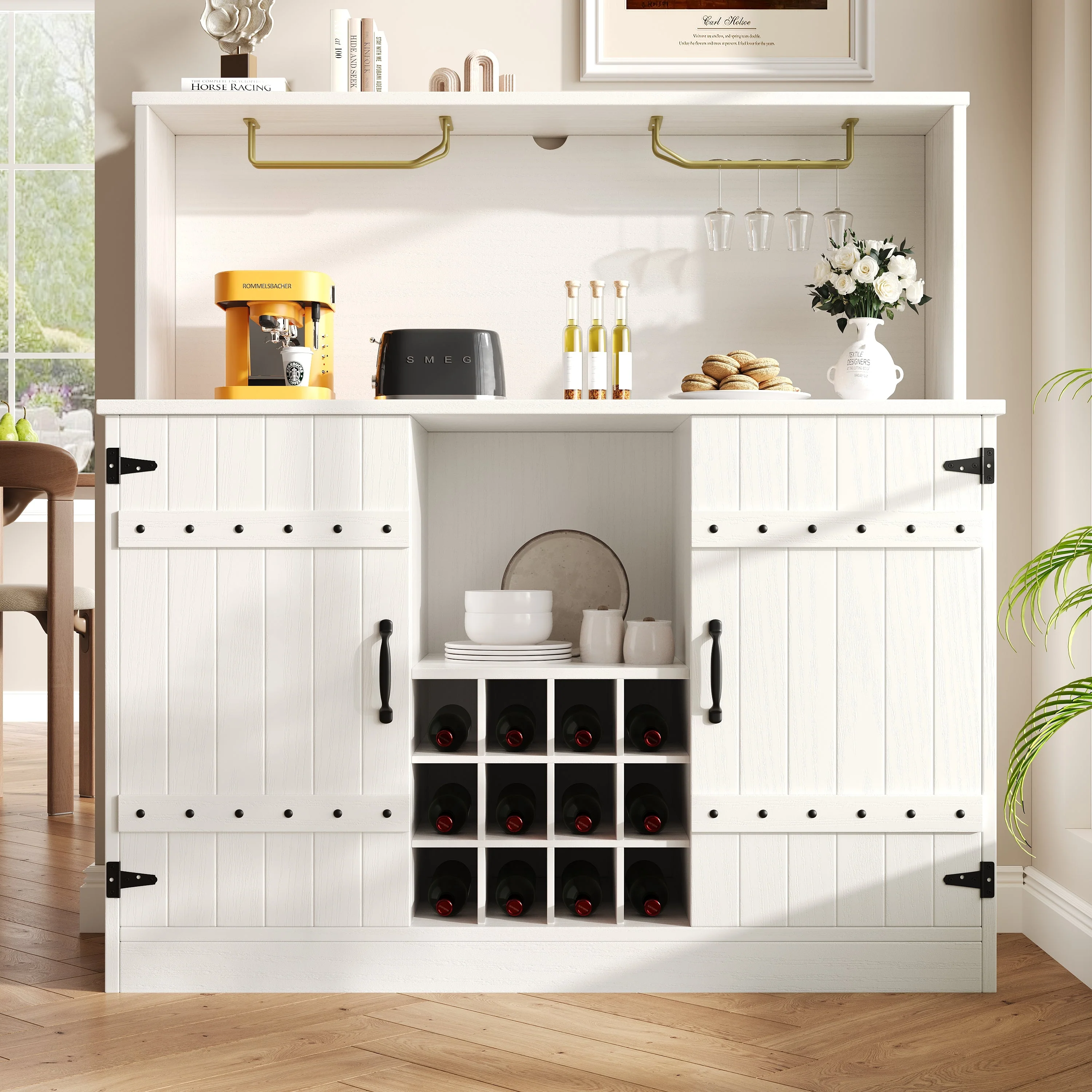 Sideboard 120x40x120cm Wine Glass Rack Storage Minimalist - White/Black