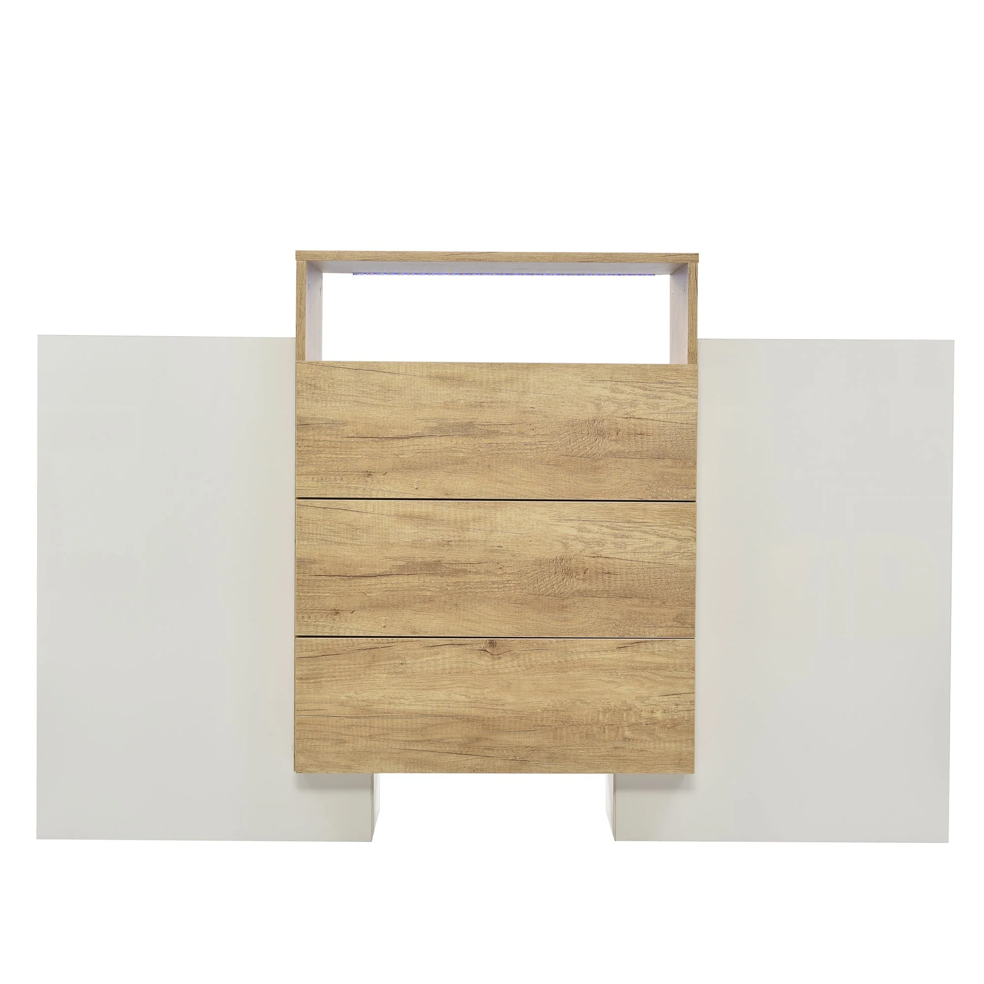 Sideboard, 140cm Modern Chest of Drawers with LED, High-Gloss White & Wood - Image 8