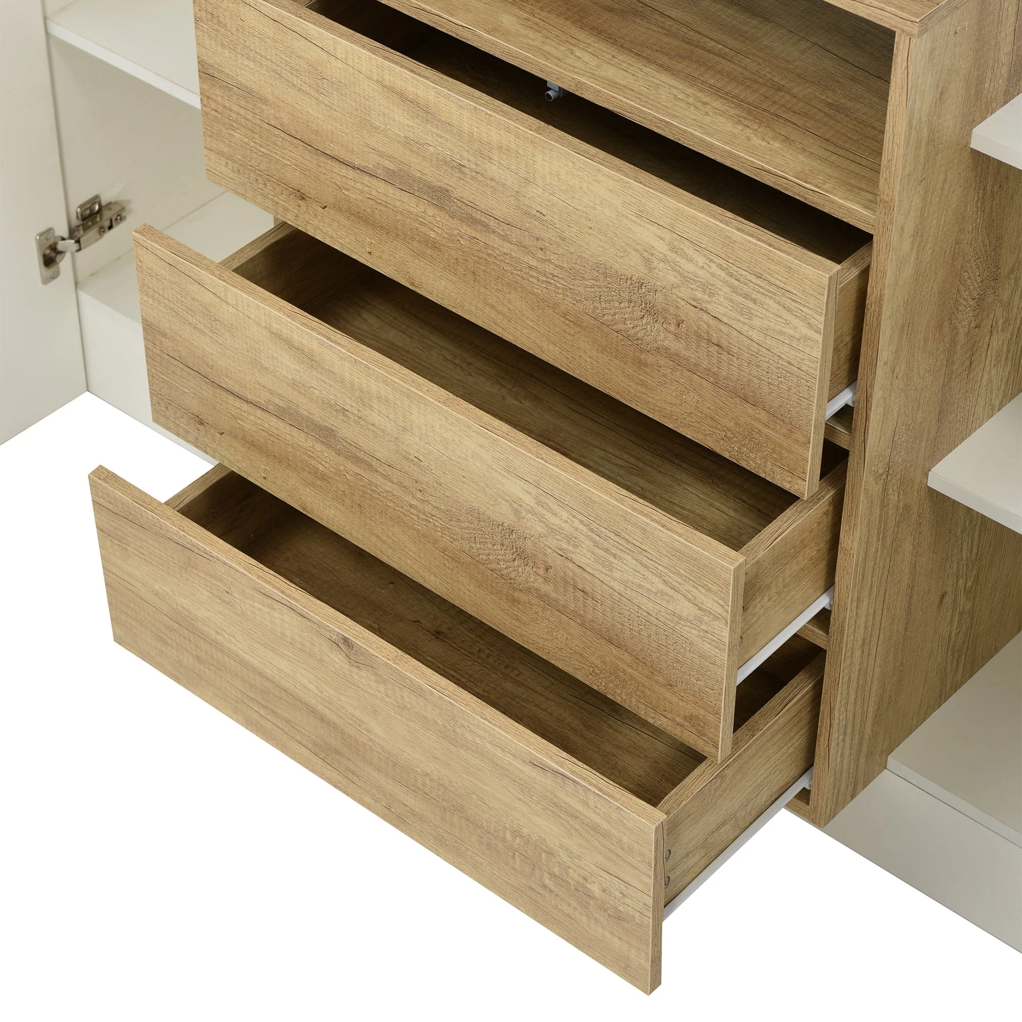 Sideboard, 140cm Modern Chest of Drawers with LED, High-Gloss White & Wood - Image 9