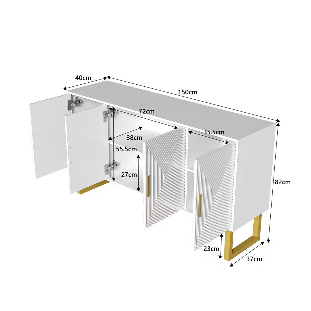 Sideboard, 150cm Modern Luxurious 4-Door with Adjustable Shelves, White High-Gloss - Image 9