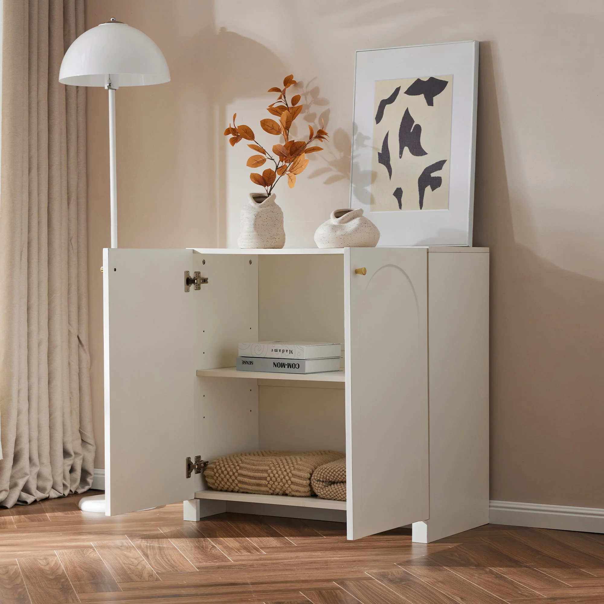 sideboard 2 door cabinet 80 x 40 x 80 cm cream-white - Image 5