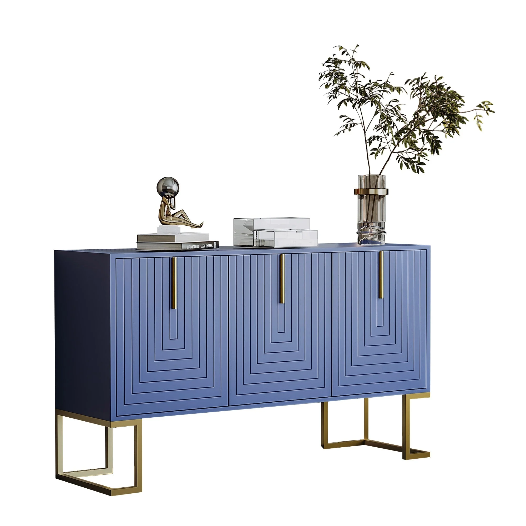 Sideboard, 3-Door Adjustable Shelves U-Shaped Metal, Navy Blue - Image 5