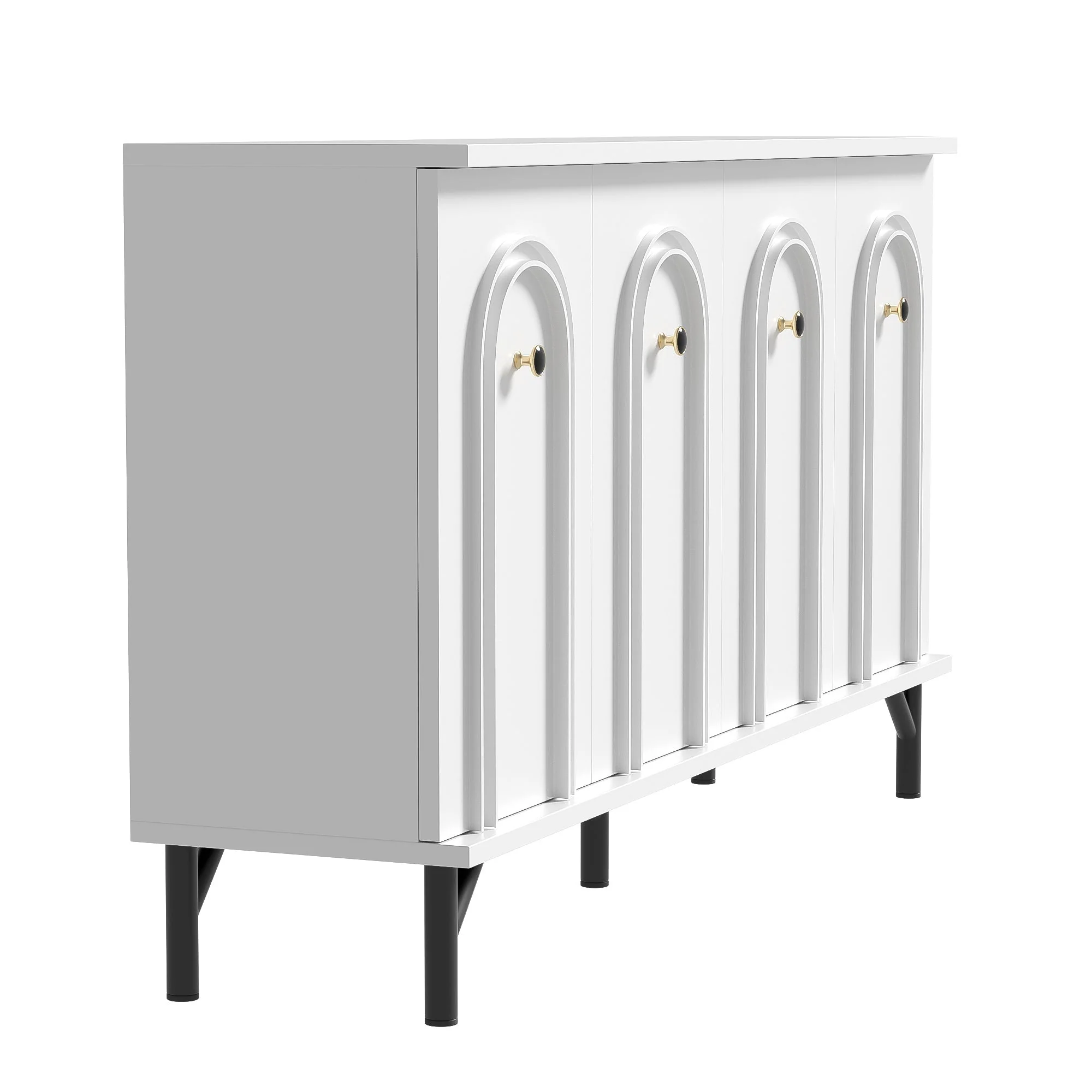Sideboard, 4-Door with Curved Front, Adjustable Shelves, White - Image 8