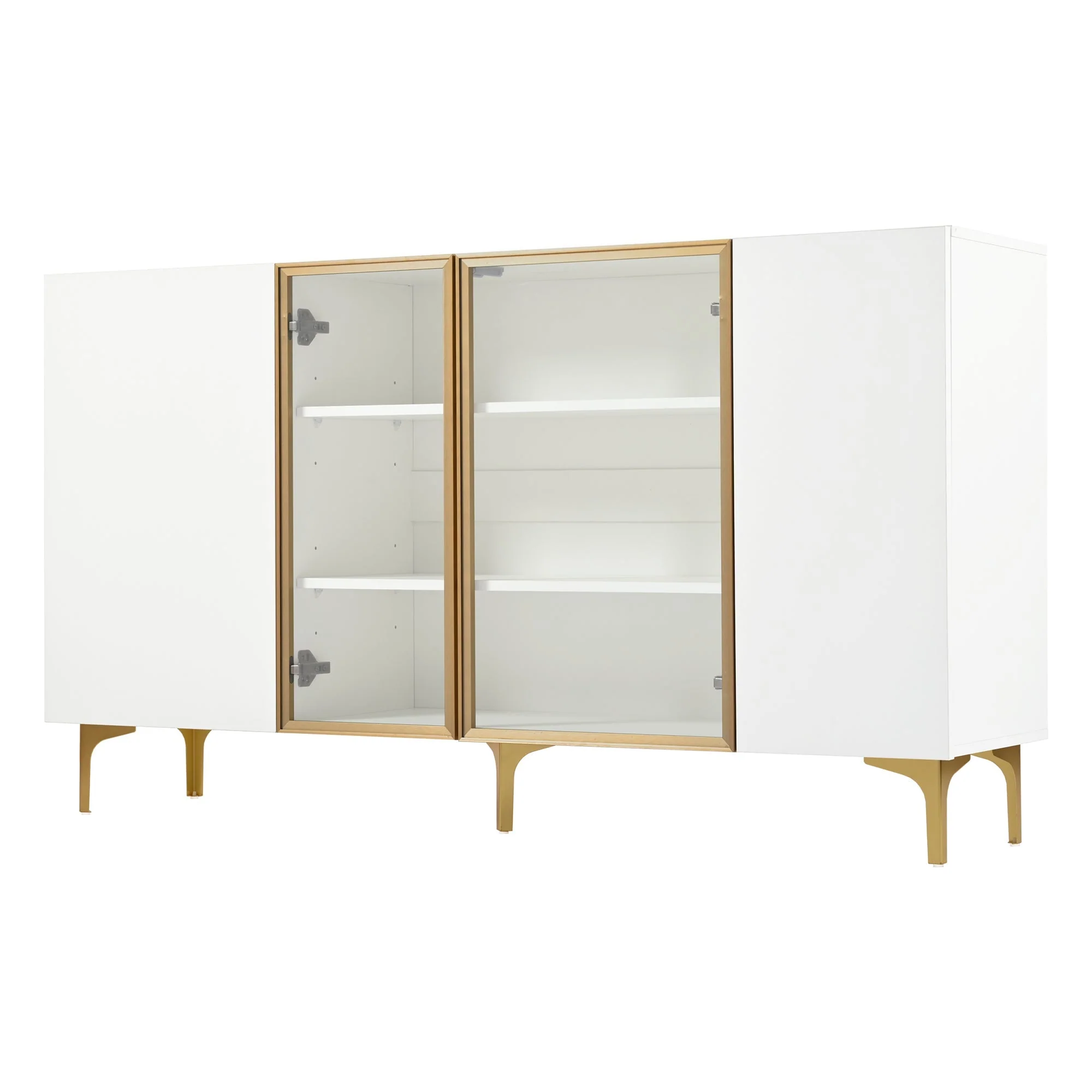Sideboard, 4-Door with Glass & Metal, Handleless, White - Image 10