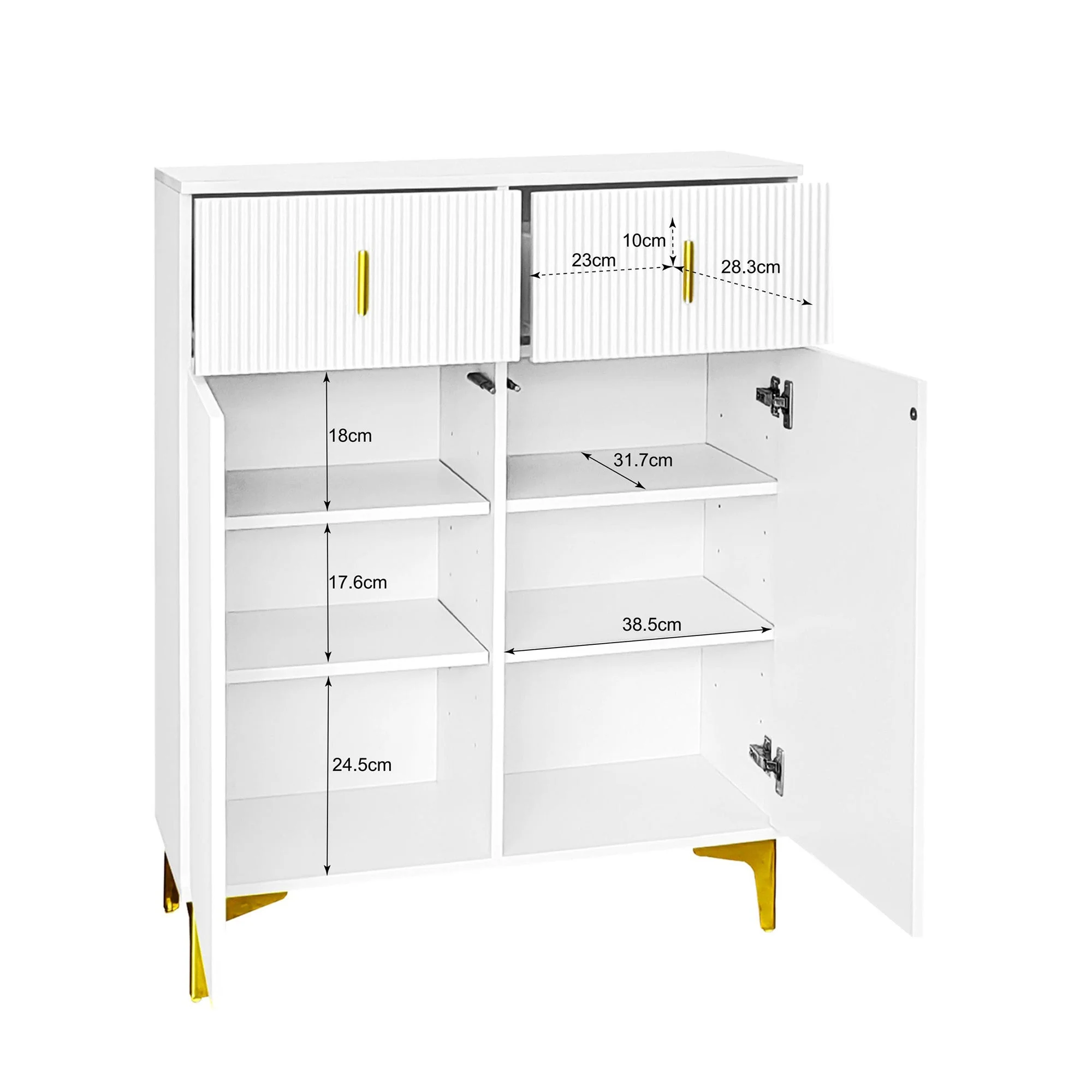 Sideboard, Adjustable Shelves with Drawers, White - Image 5