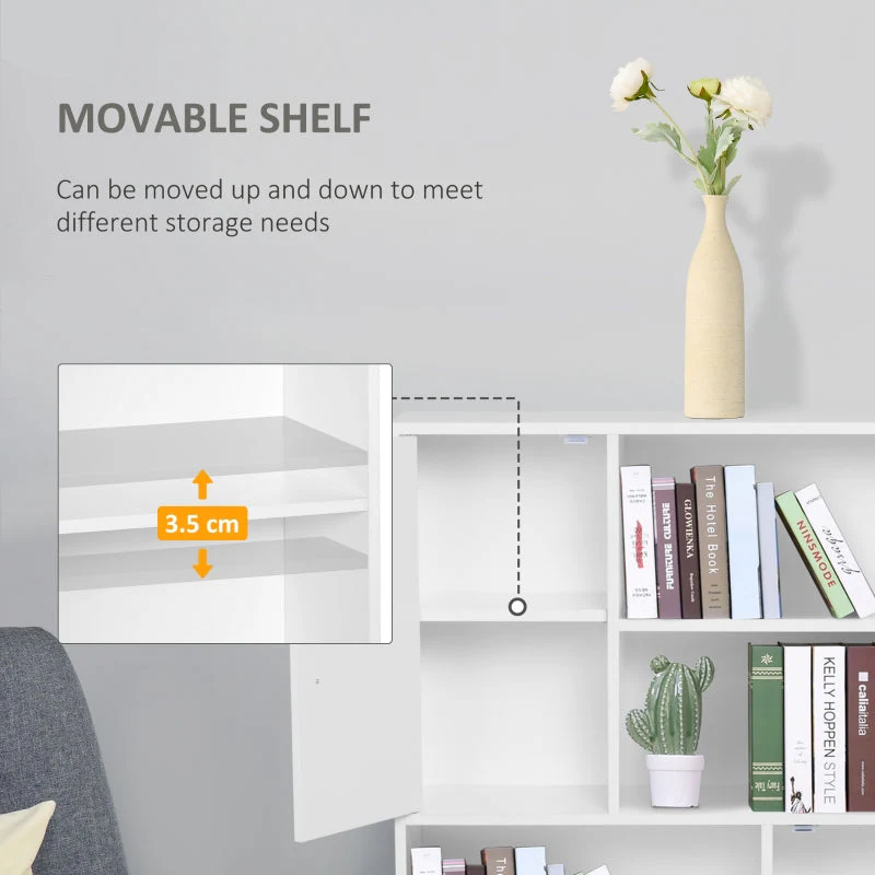 Sideboard Bookshelf Storage Cabinet w/ Adjustable Shelves, Wooden Leg, Two Doors, White - Image 4