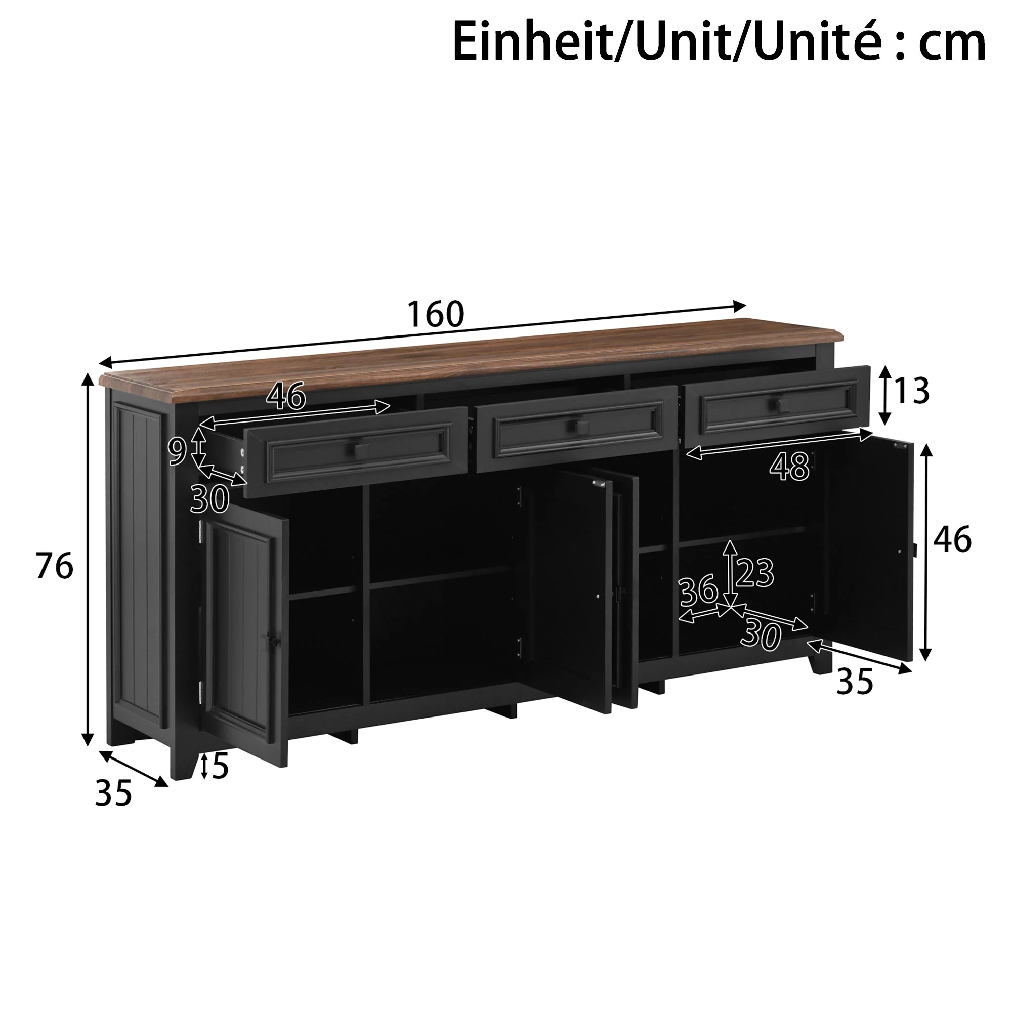 Sideboard Cabinet, Buffet Storage Set, 160L x 35W x 76H (cm), Modern Simple - Image 5