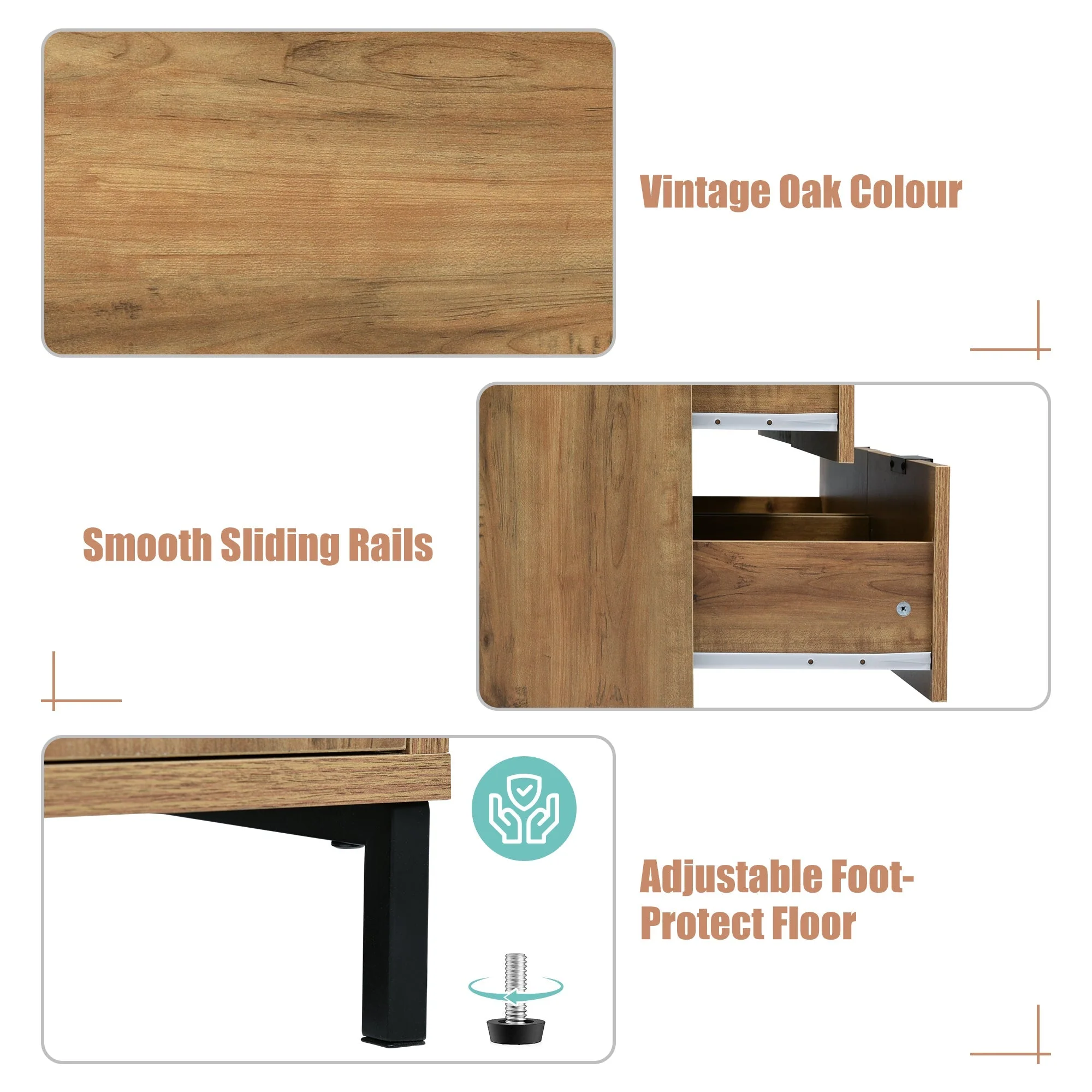 Sideboard Cabinet for Living Room with 6 Drawers, Dark Oak, 40D x 120W x 76H cm - Image 4