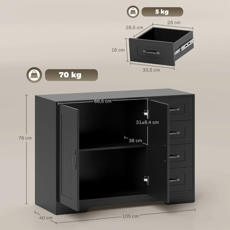 Sideboard Chest Modern Style 4 Drawers 1 Cabinet - Black - Image 3