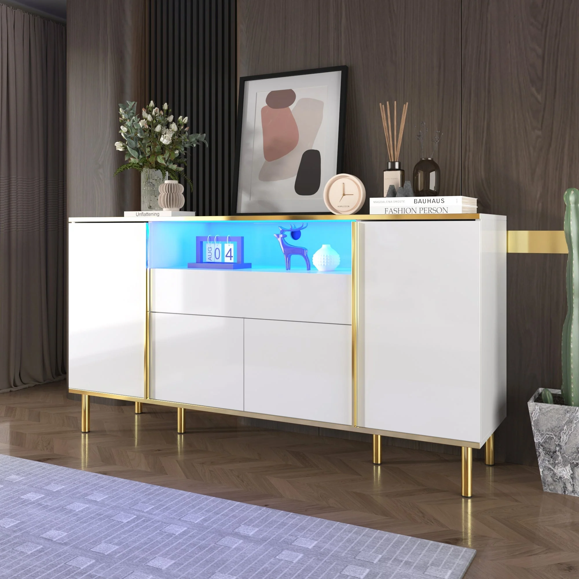 Sideboard, Chest of Drawers with 1 Drawer, High-Gloss White - Image 5