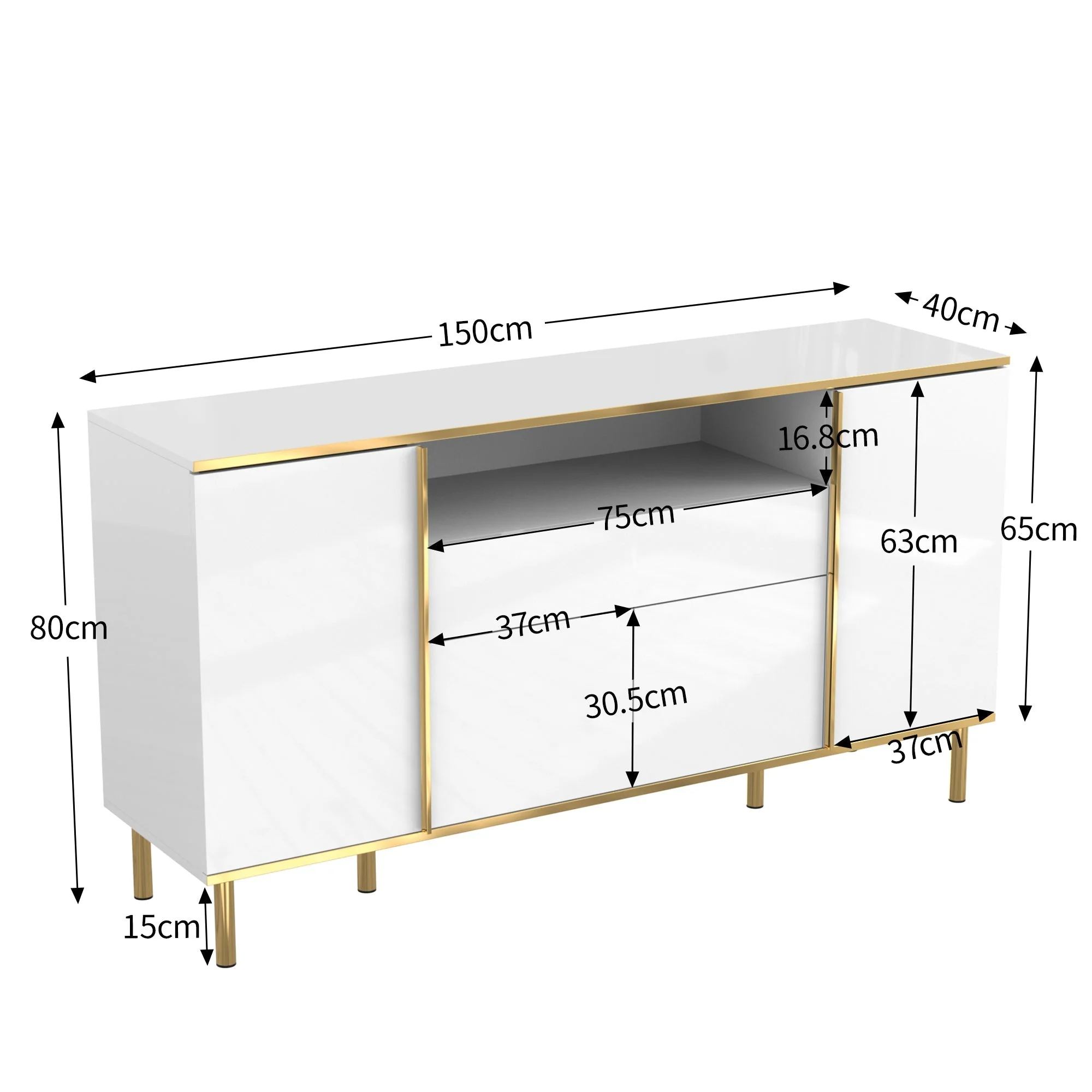Sideboard, Chest of Drawers with 1 Drawer, High-Gloss White - Image 6