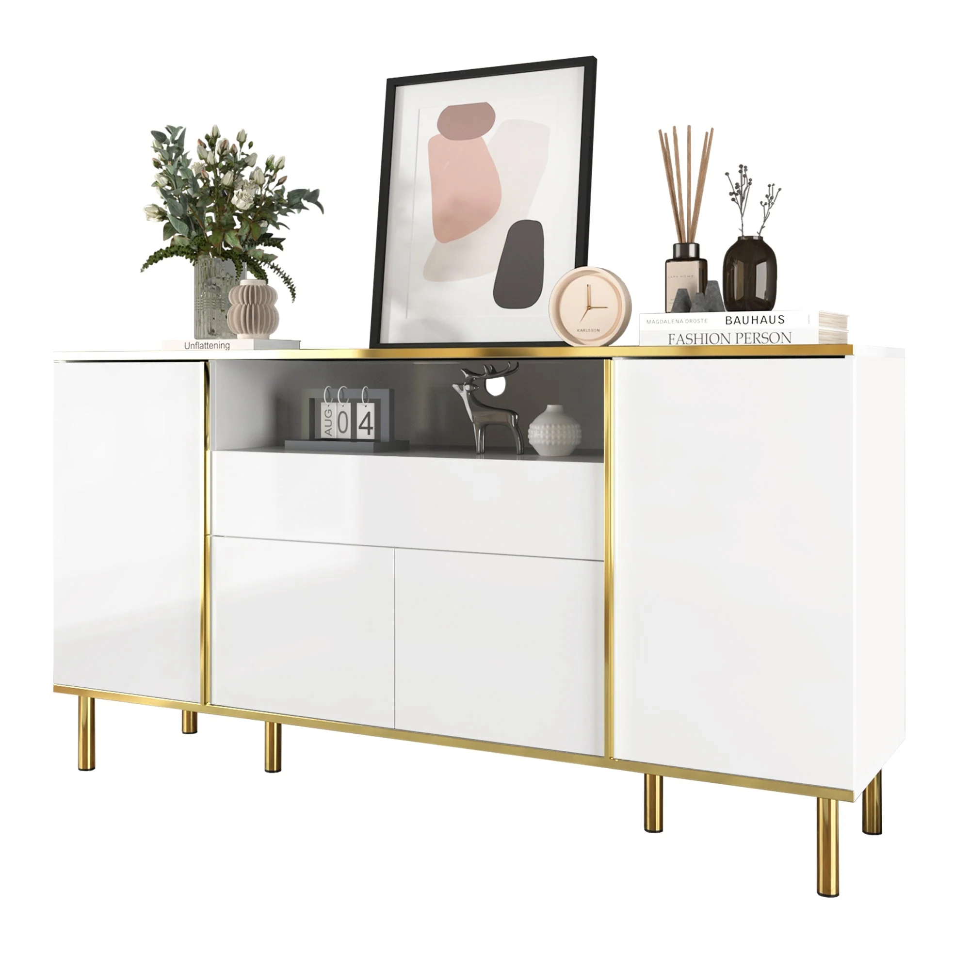 Sideboard, Chest of Drawers with 1 Drawer, High-Gloss White - Image 7