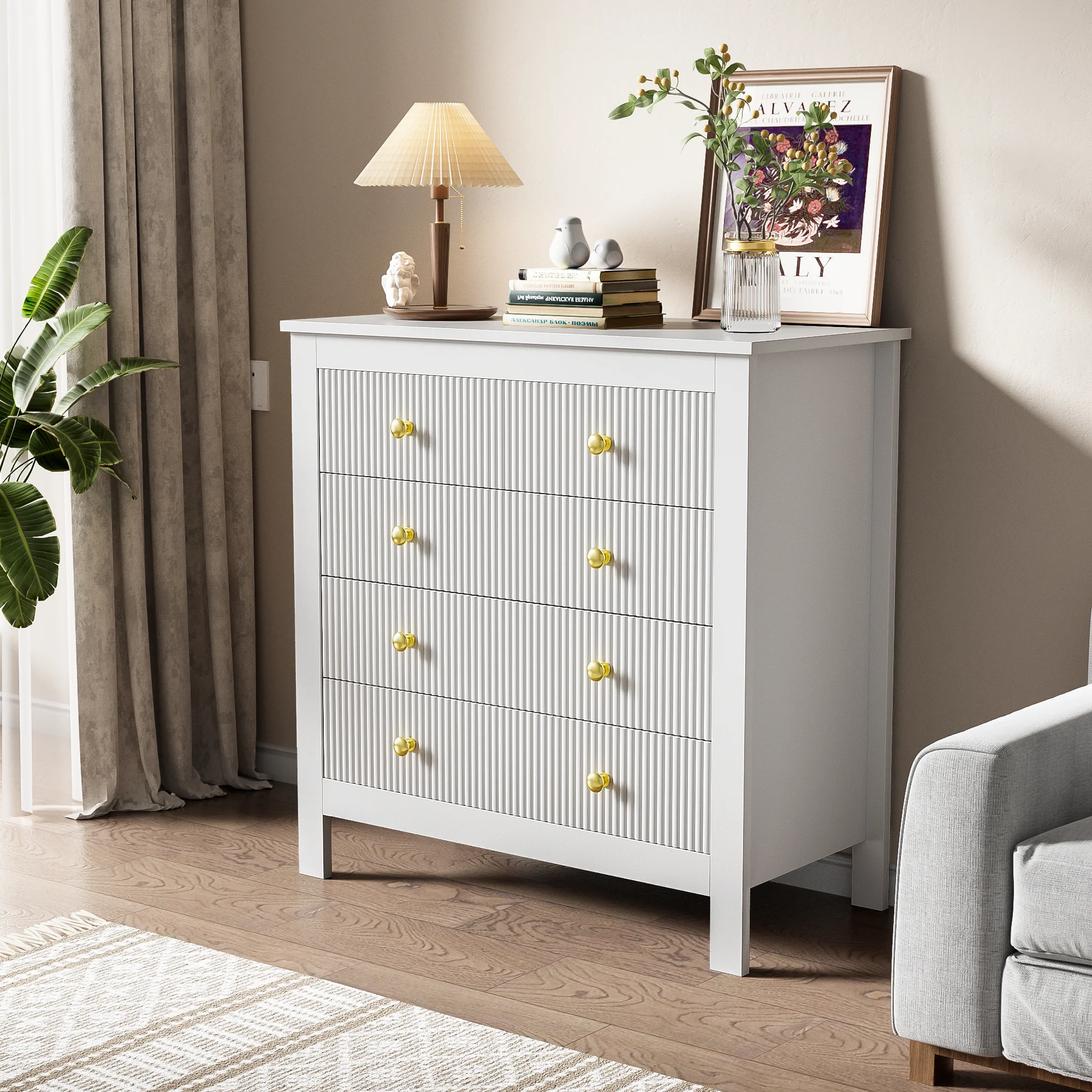 Sideboard, chest of drawers with special doors, gold handles - Image 3