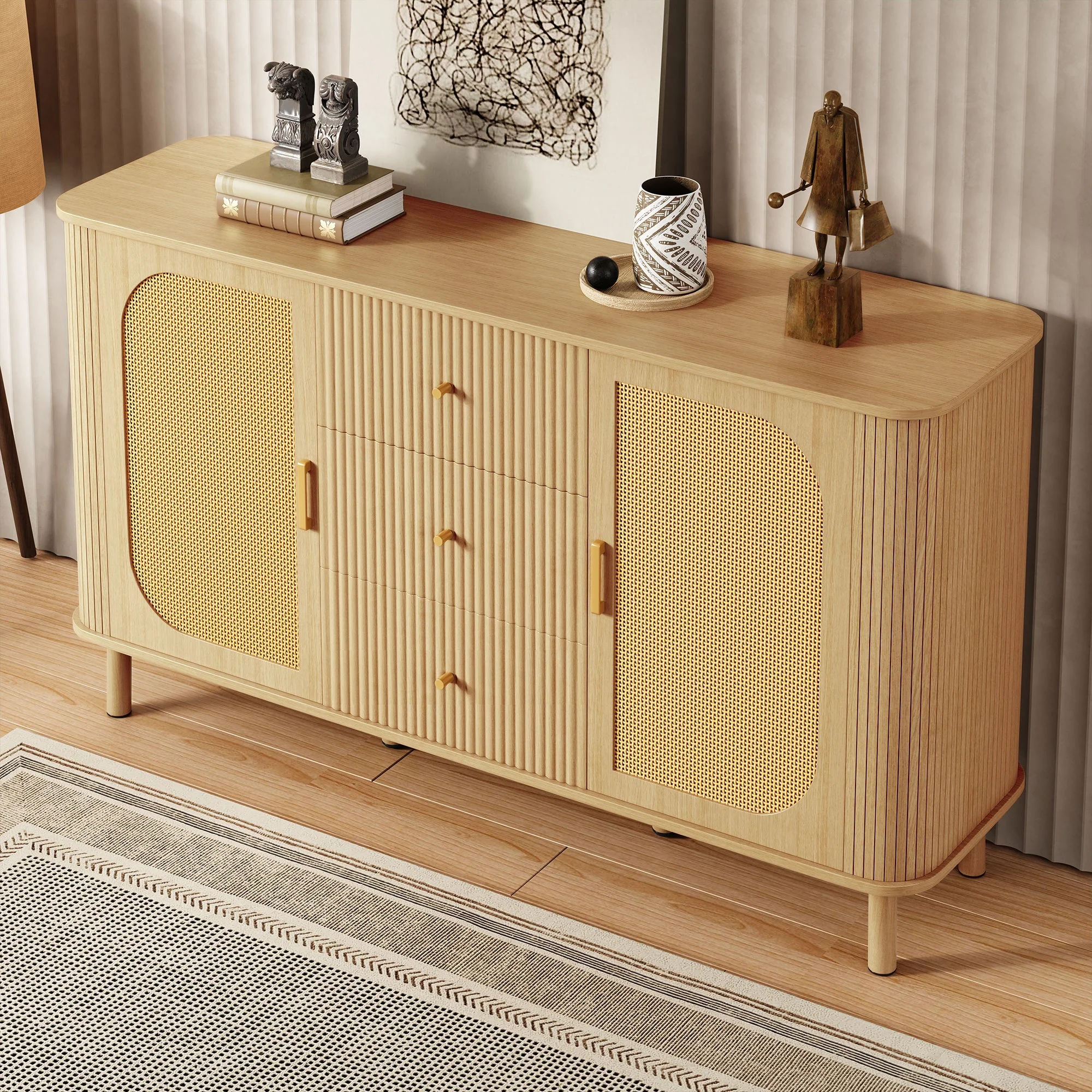 Sideboard, Drawers Shelves Metal Legs, Wood Look - Image 4