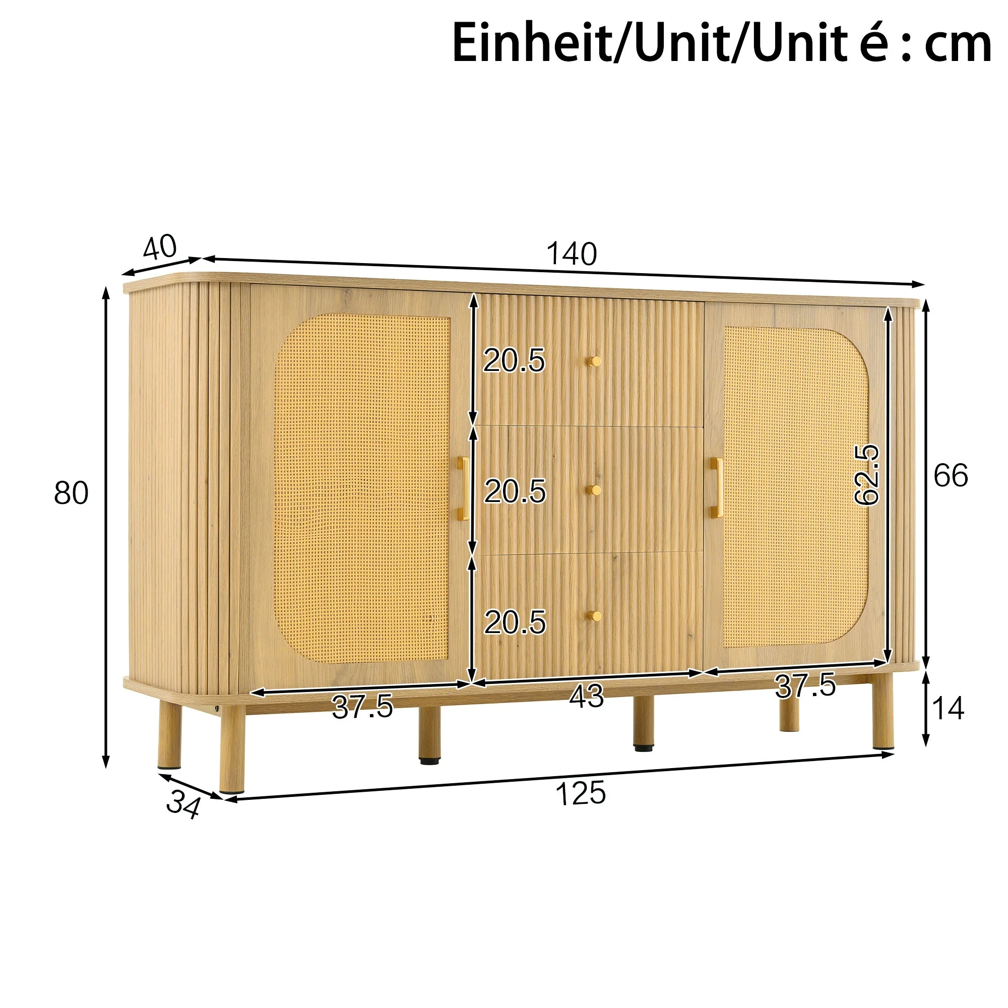 Sideboard, Drawers Shelves Metal Legs, Wood Look - Image 5