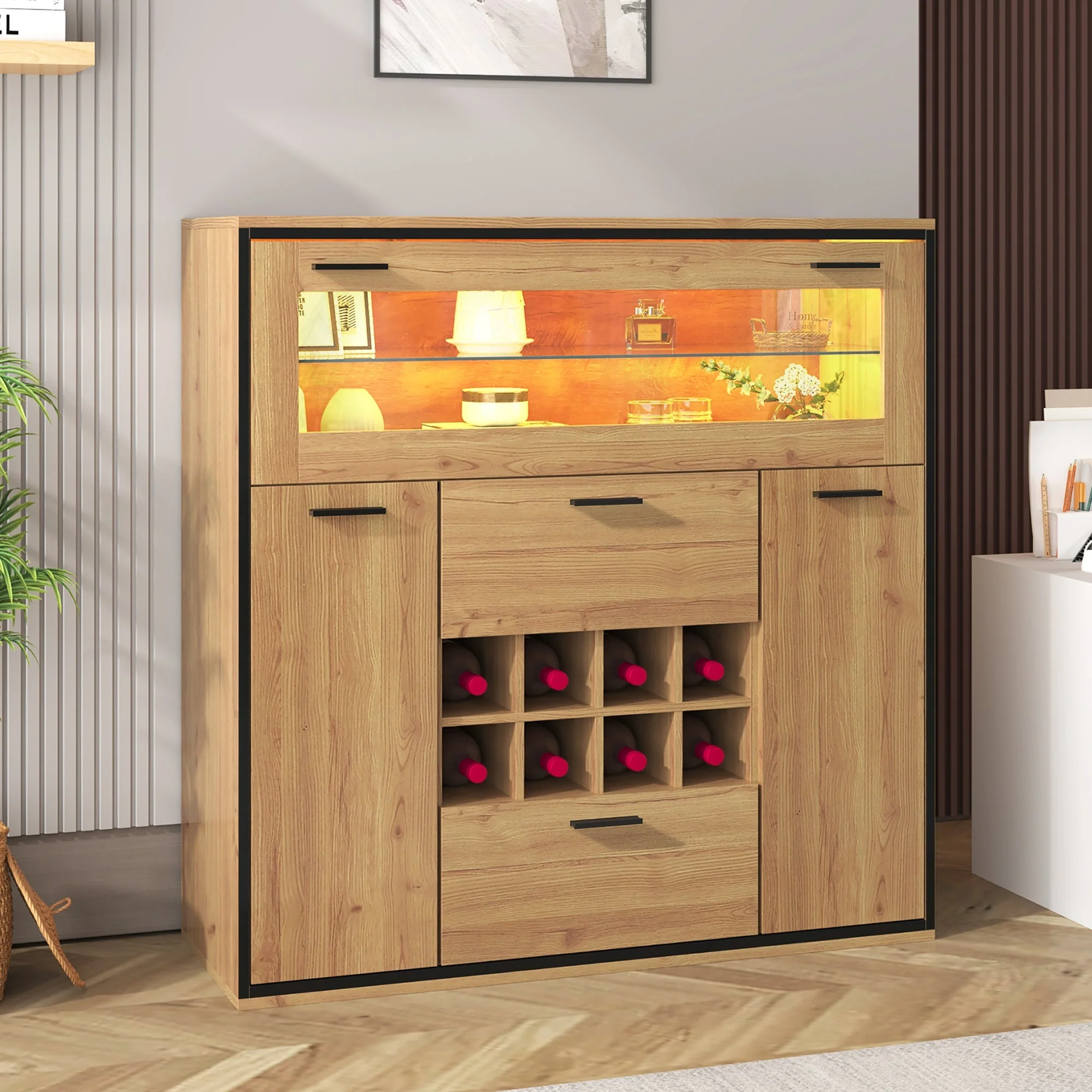 Sideboard, Elegant Wine Cabinet with Double Doors, Glass Shelf & Wine Holder - Image 4