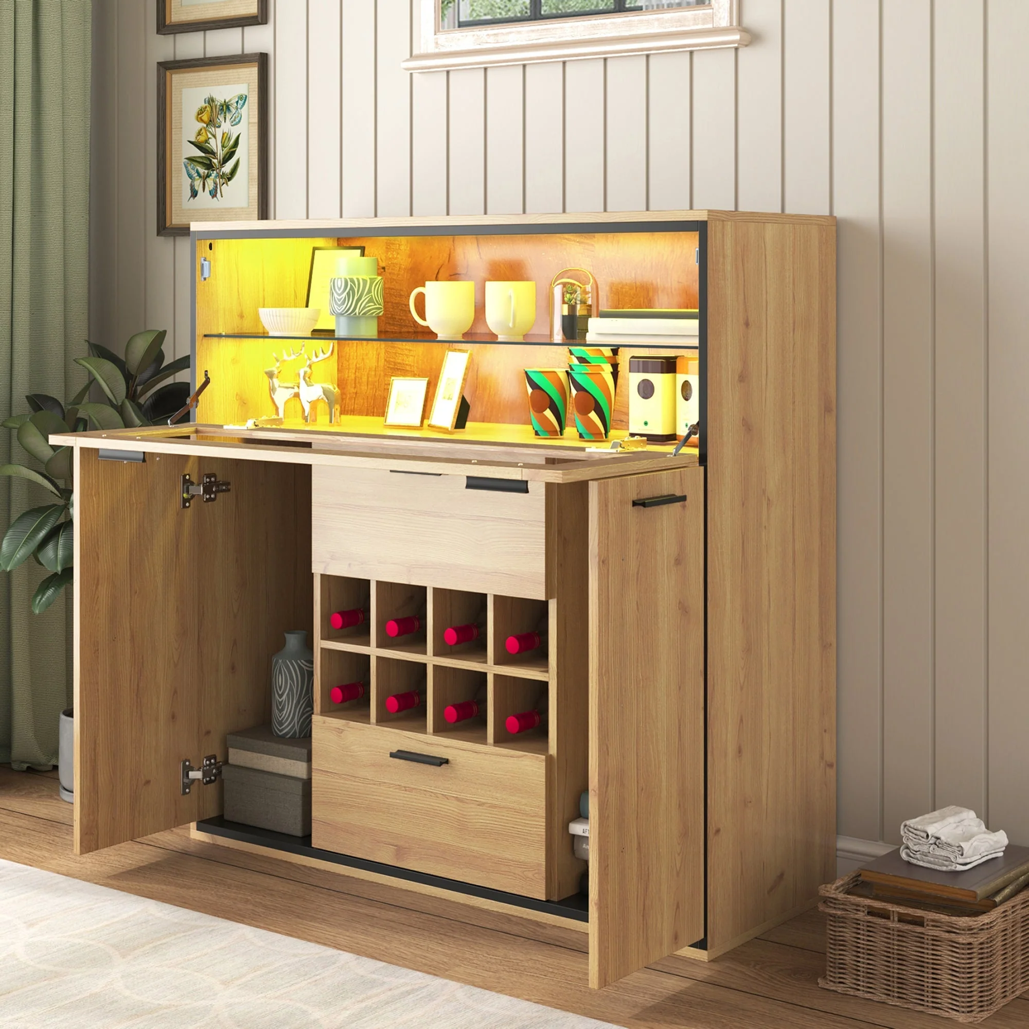 Sideboard, Elegant Wine Cabinet with Double Doors, Glass Shelf & Wine Holder - Image 7
