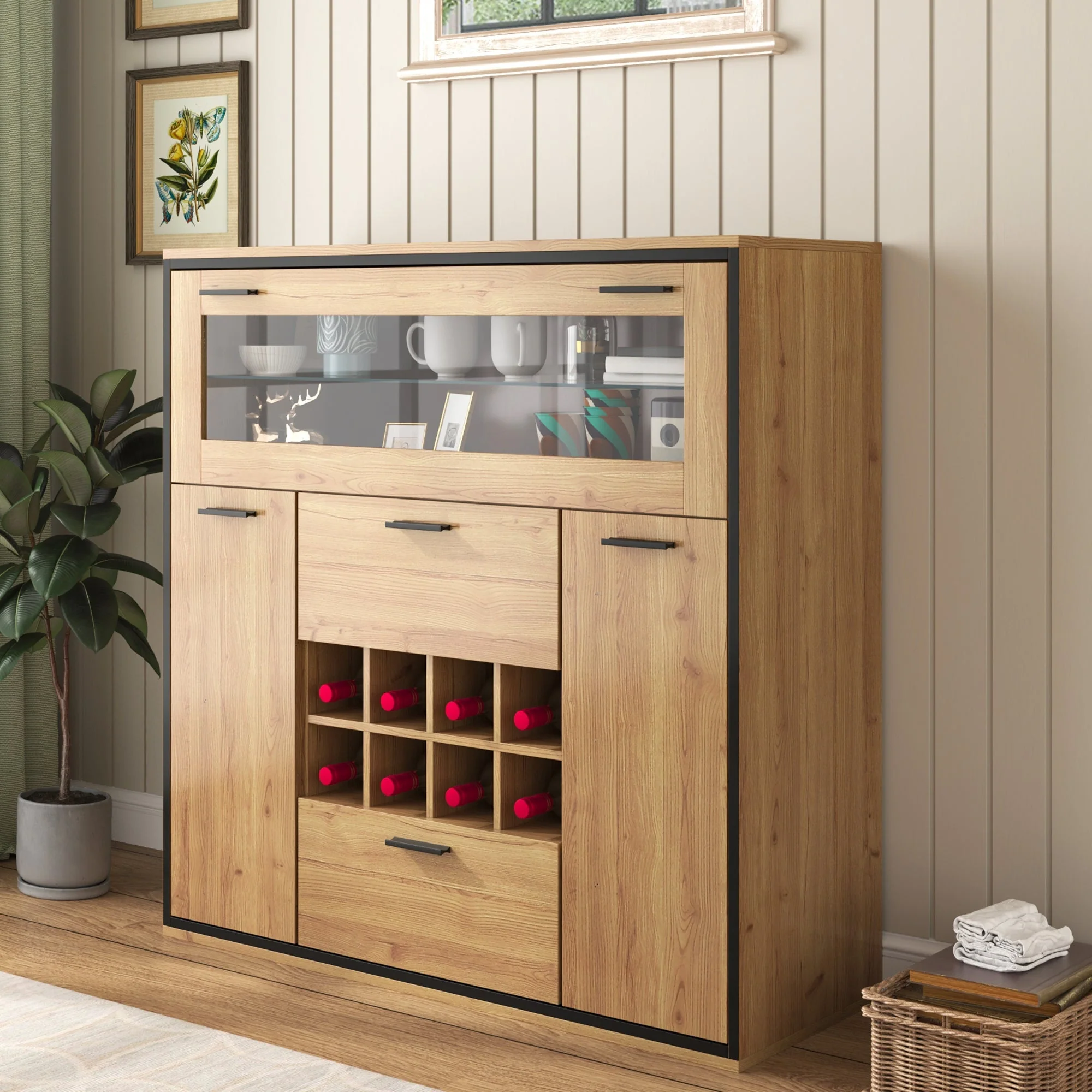 Sideboard, Elegant Wine Cabinet with Double Doors, Glass Shelf & Wine Holder - Image 9