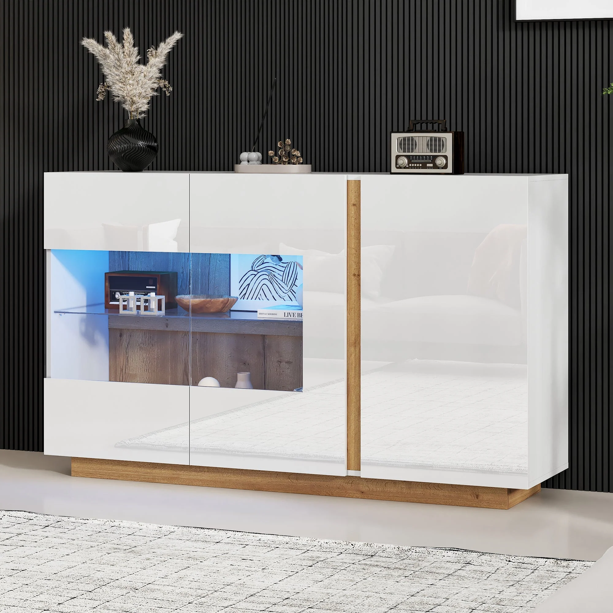 Sideboard High Gloss Chest of Drawers, White Chipboard with Glass - Image 6