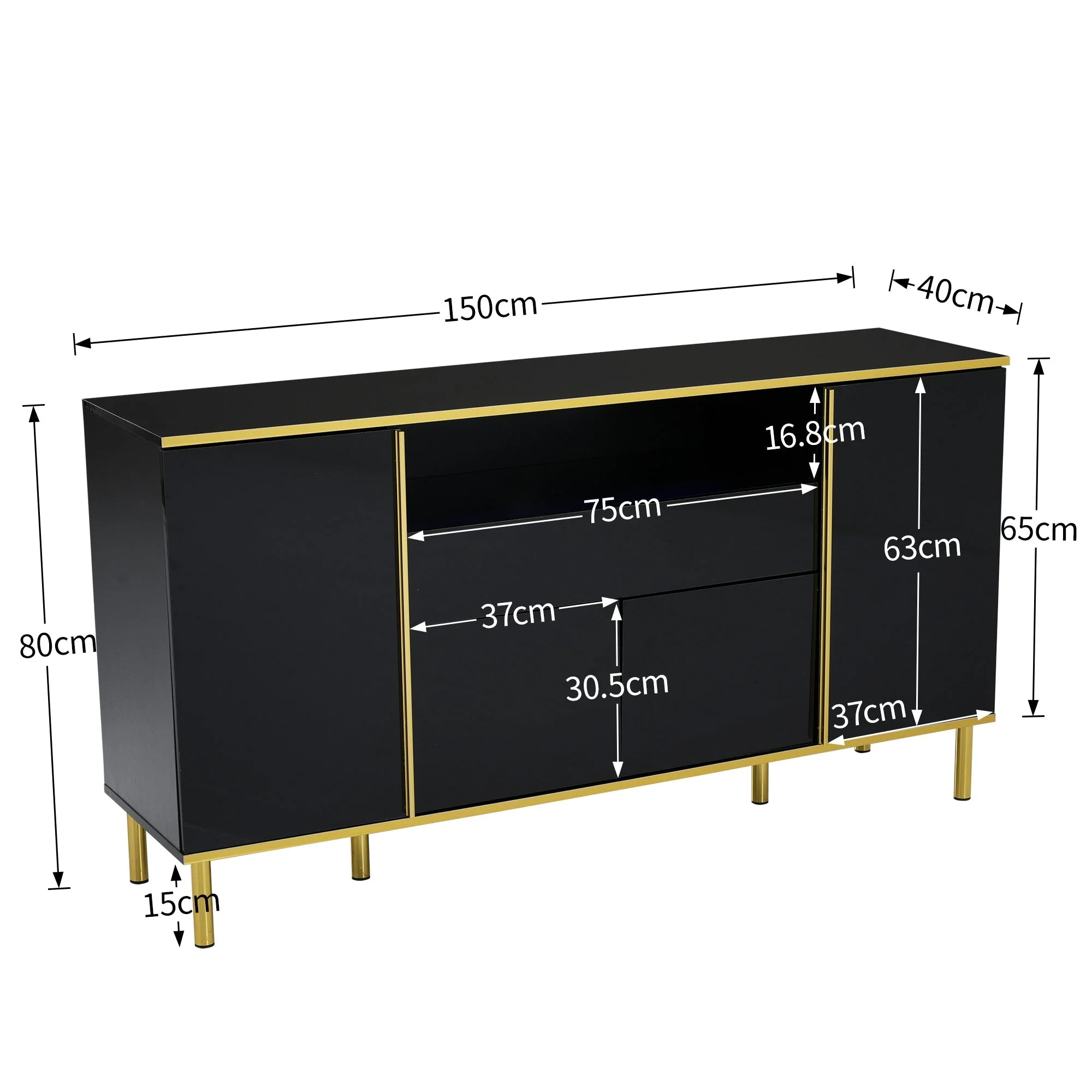 Sideboard, High-Gloss with 1 Drawer, Black - Image 7