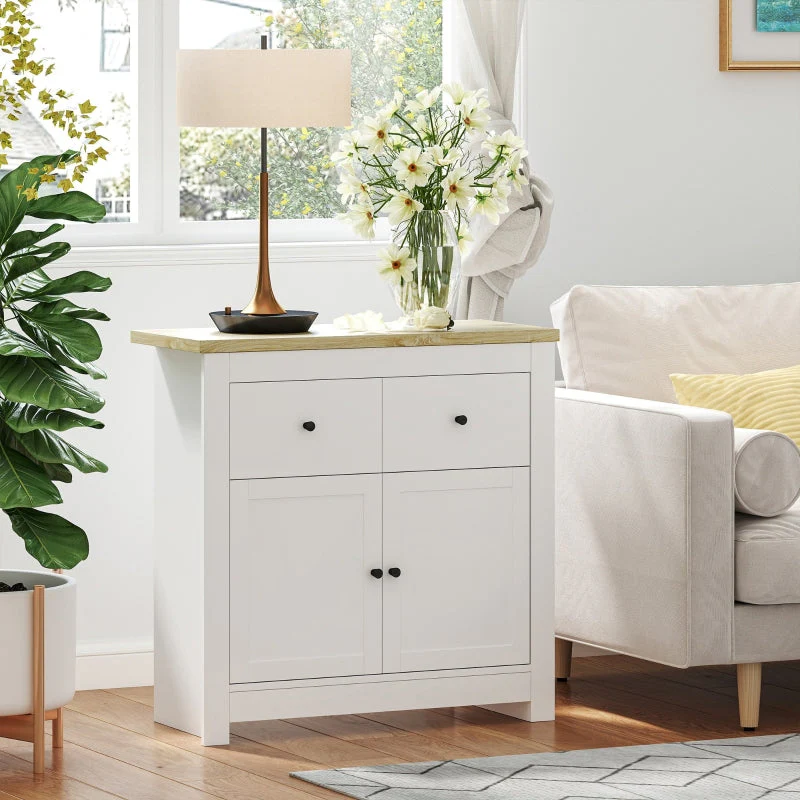 Sideboard Kitchen Cabinet, 2 Drawers, Soft-Close, Adjustable Shelf, White