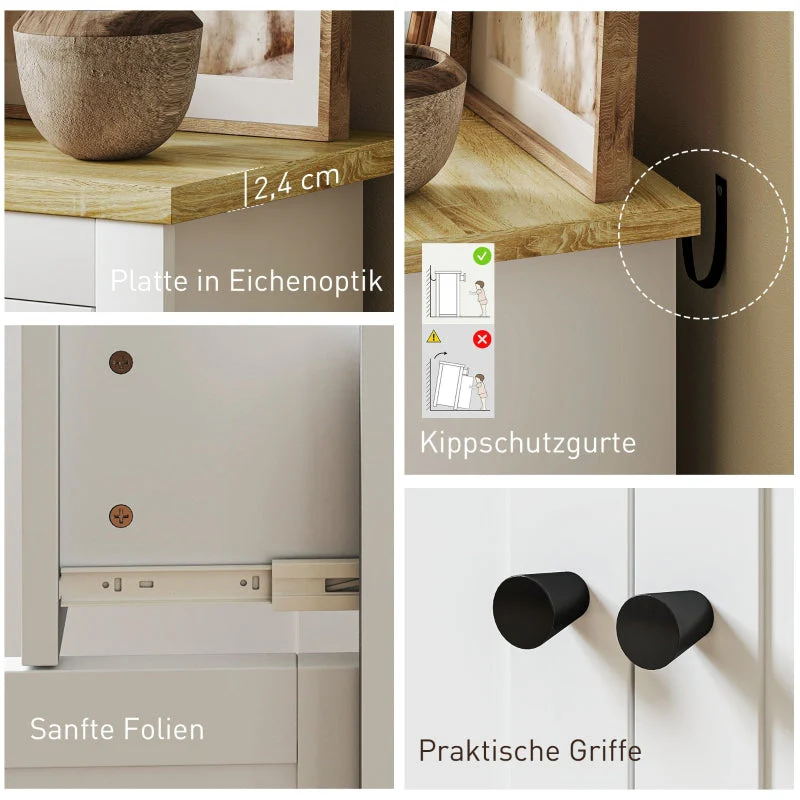 Sideboard Kitchen Cabinet, 2 Drawers, Soft-Close, Adjustable Shelf, White - Image 7