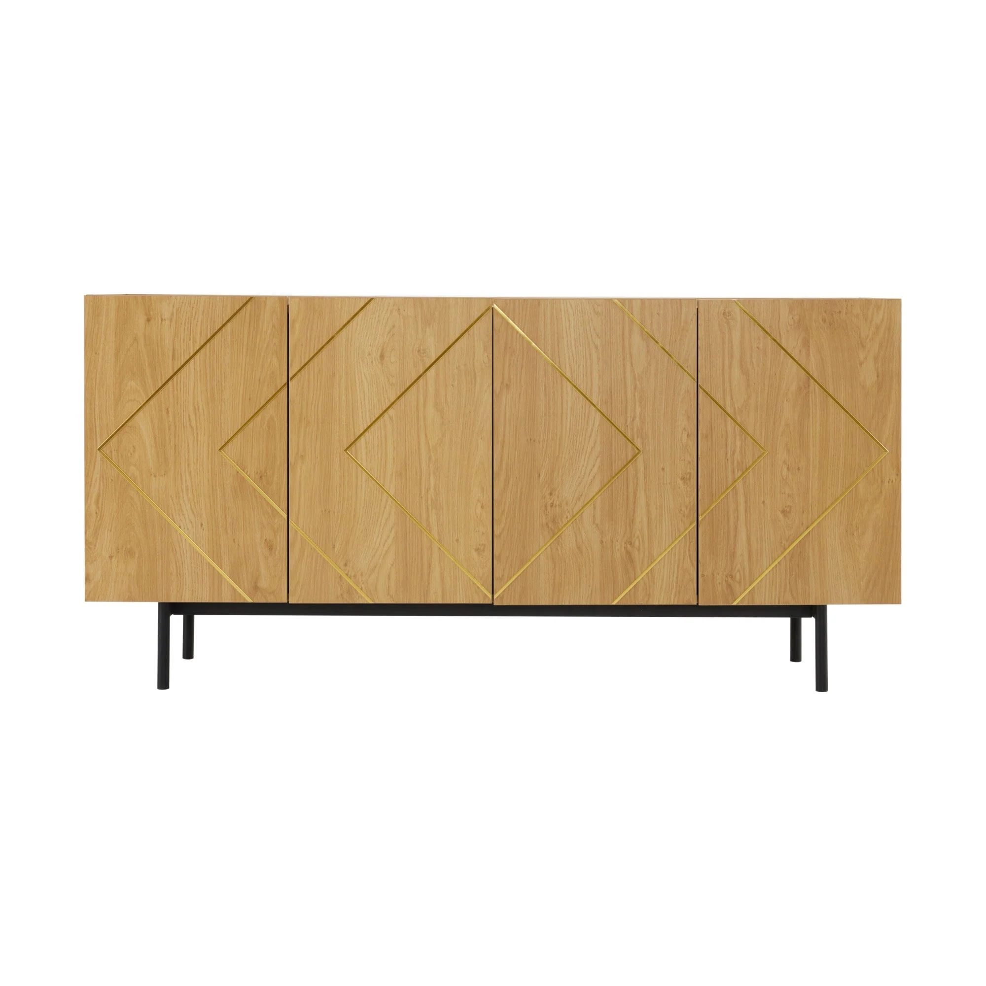Sideboard living room buffet cabinet with 4 doors and metal inlay natural wood - Image 11