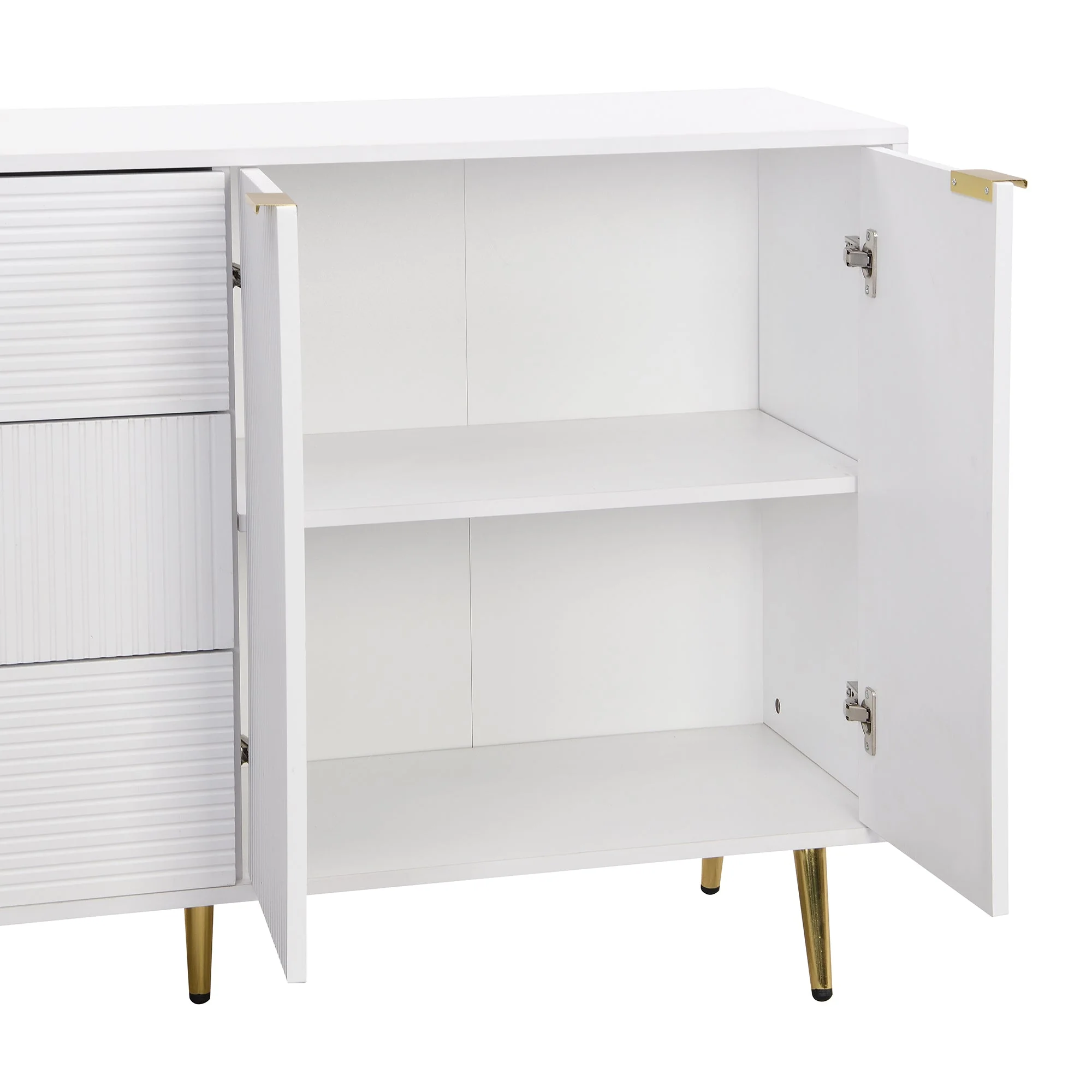 Sideboard, Living Room Cabinet with Doors & Drawers, Interior Shelves, Golden Handles & Legs - Image 3