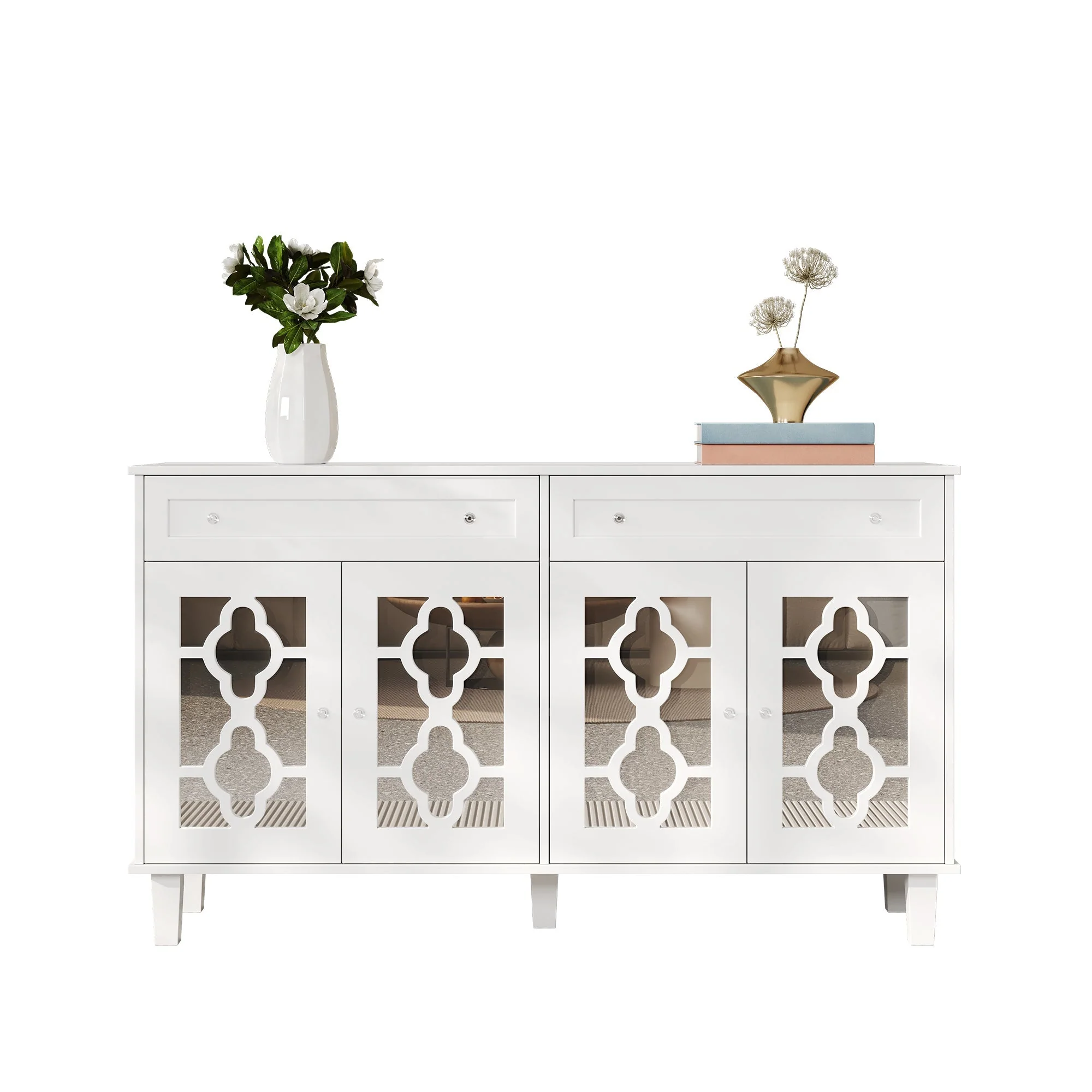 Sideboard Mirrored Doors Drawers Adjustable Shelves, Crystal Handles - Image 2