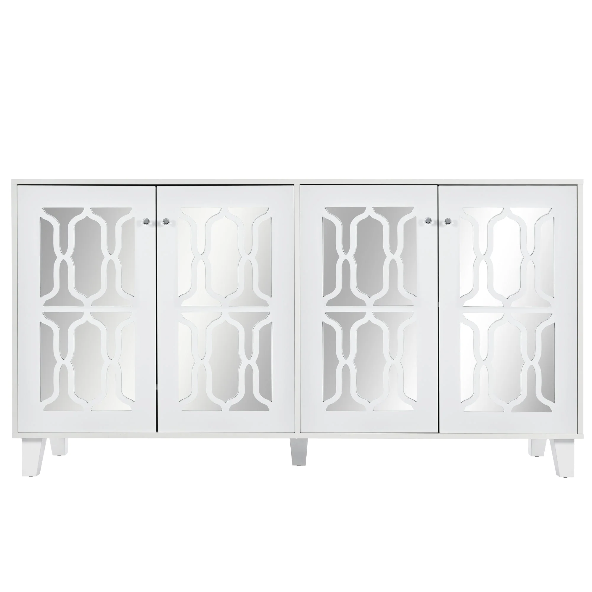 Sideboard, Mirrored with Crystal Handles, Four Doors, White - Image 9
