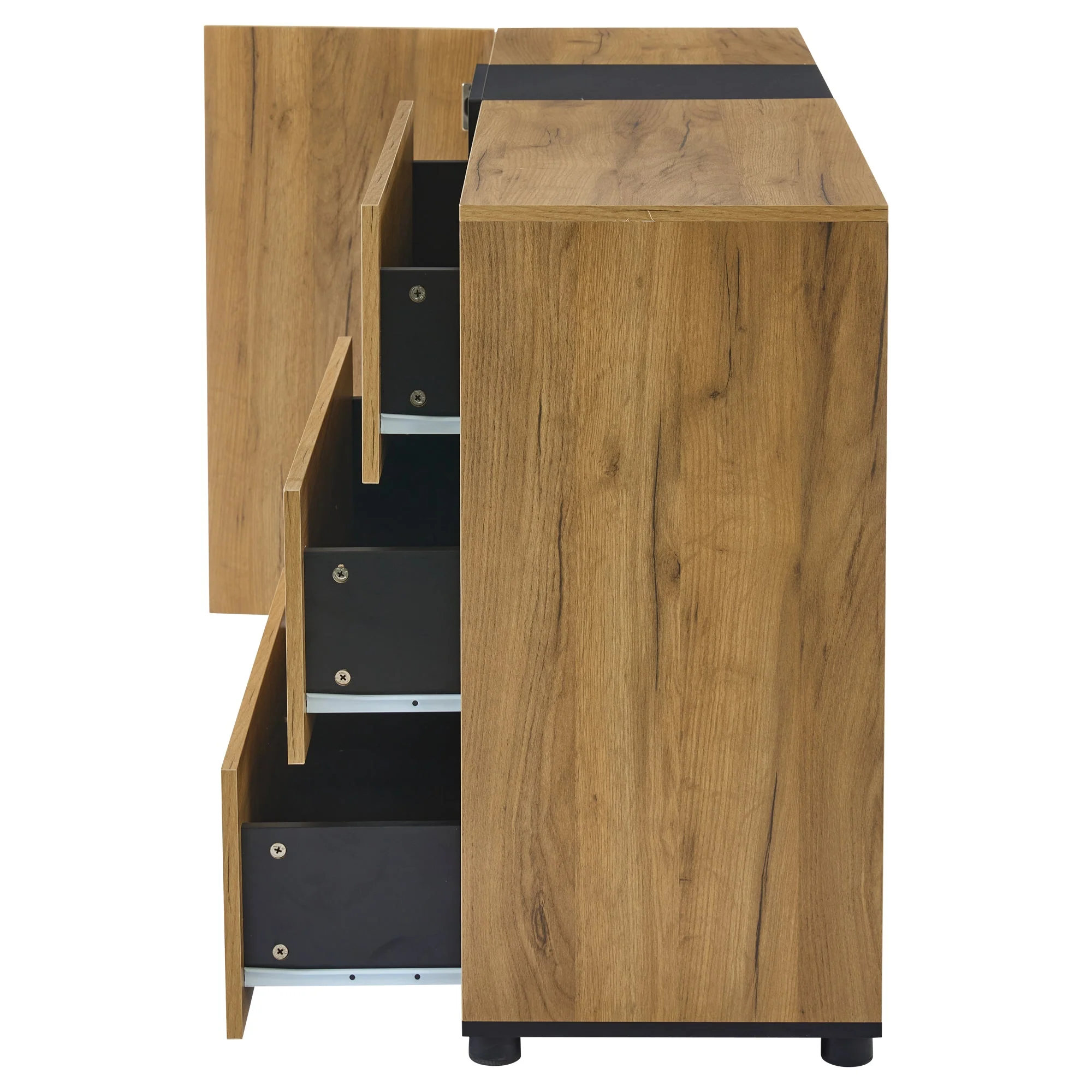 Sideboard Modern Buffet Storage Console Cabinet 3 Drawers Glass 140 cm - Image 7