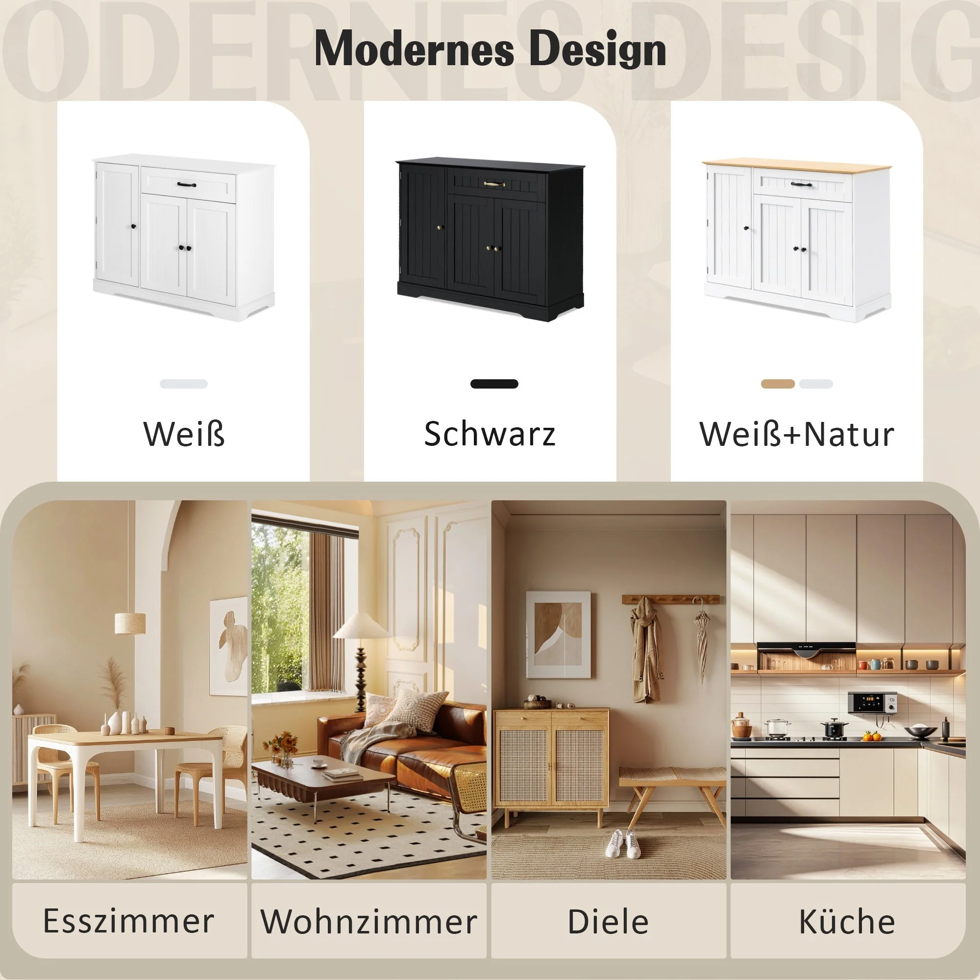 Sideboard Modern Elegant 3 Doors 1 Drawer - Black - Image 9