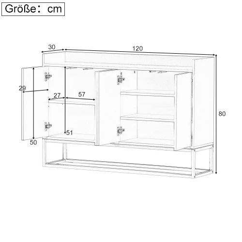 Sideboard, Modern Minimalist 4-Door Handleless Buffet, Navy Blue - Image 5