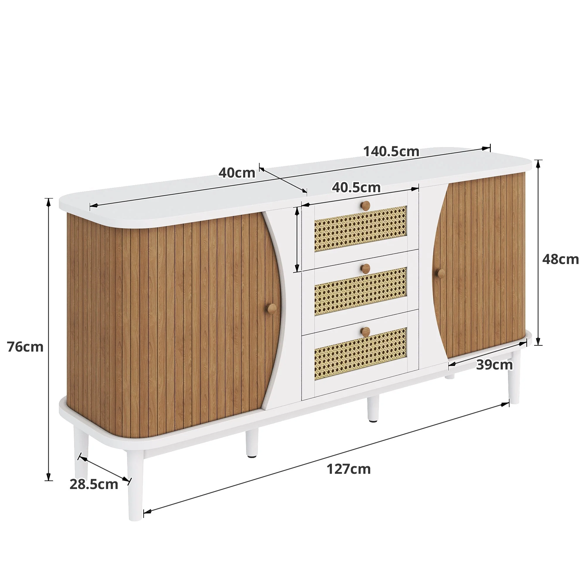 Sideboard Rattan Sliding Doors Adjustable Shelves - Curved Top - Image 4