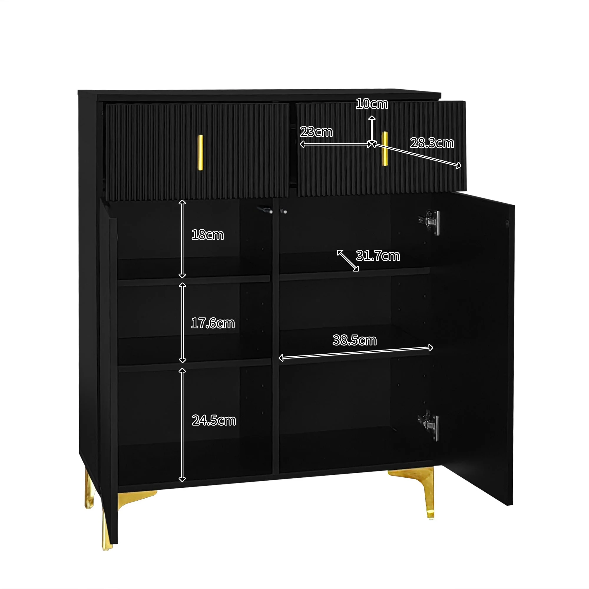 Sideboard/Shoe Cabinet with Adjustable Shelves, Drawers, Gilded Decorations, Black - Image 6