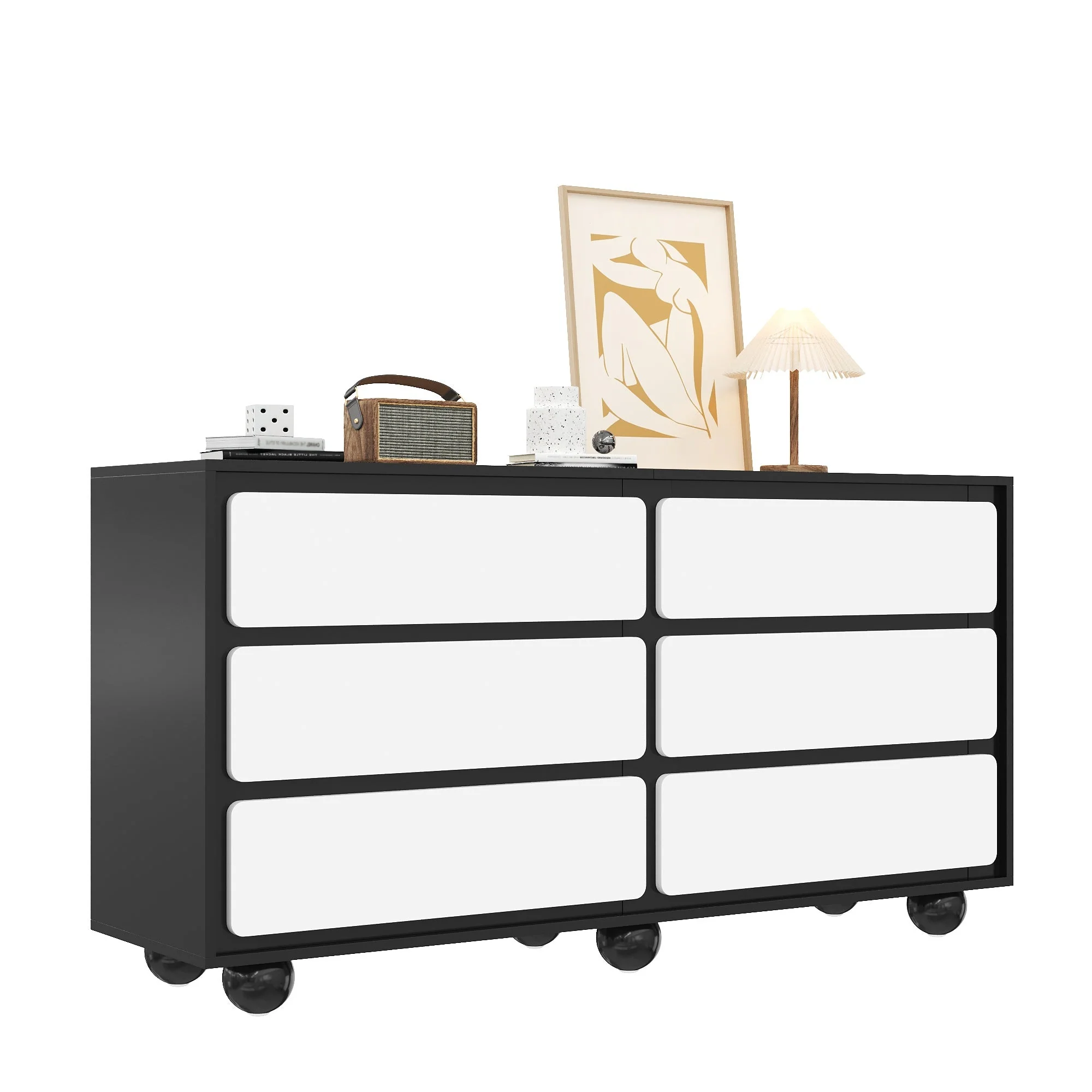 Sideboard, Six-Drawer Chest & Dressing Table, Modern, Black & White - Image 2