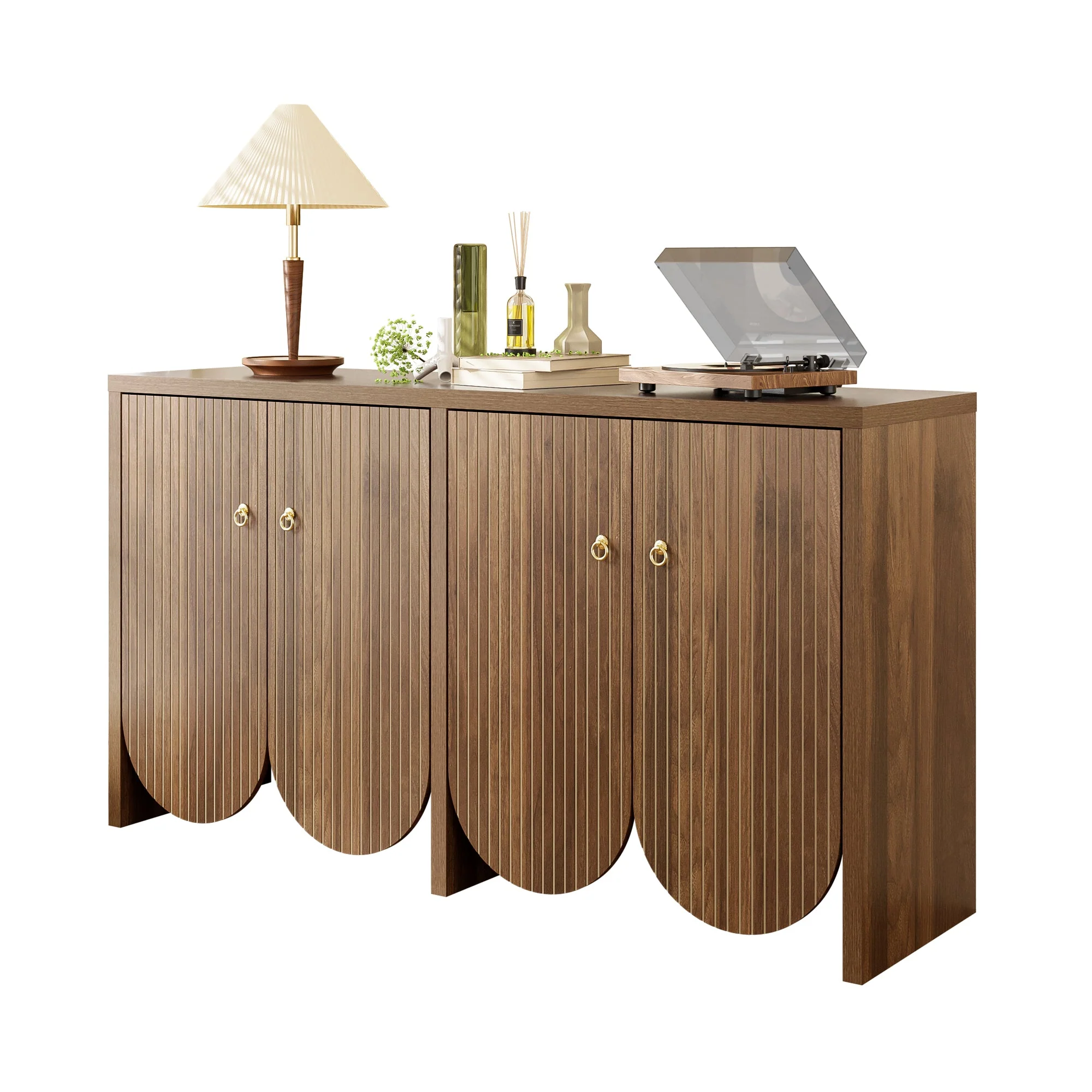 Sideboard Storage Cabinet 4 Doors Adjustable Shelves, Walnut Finish - Image 2