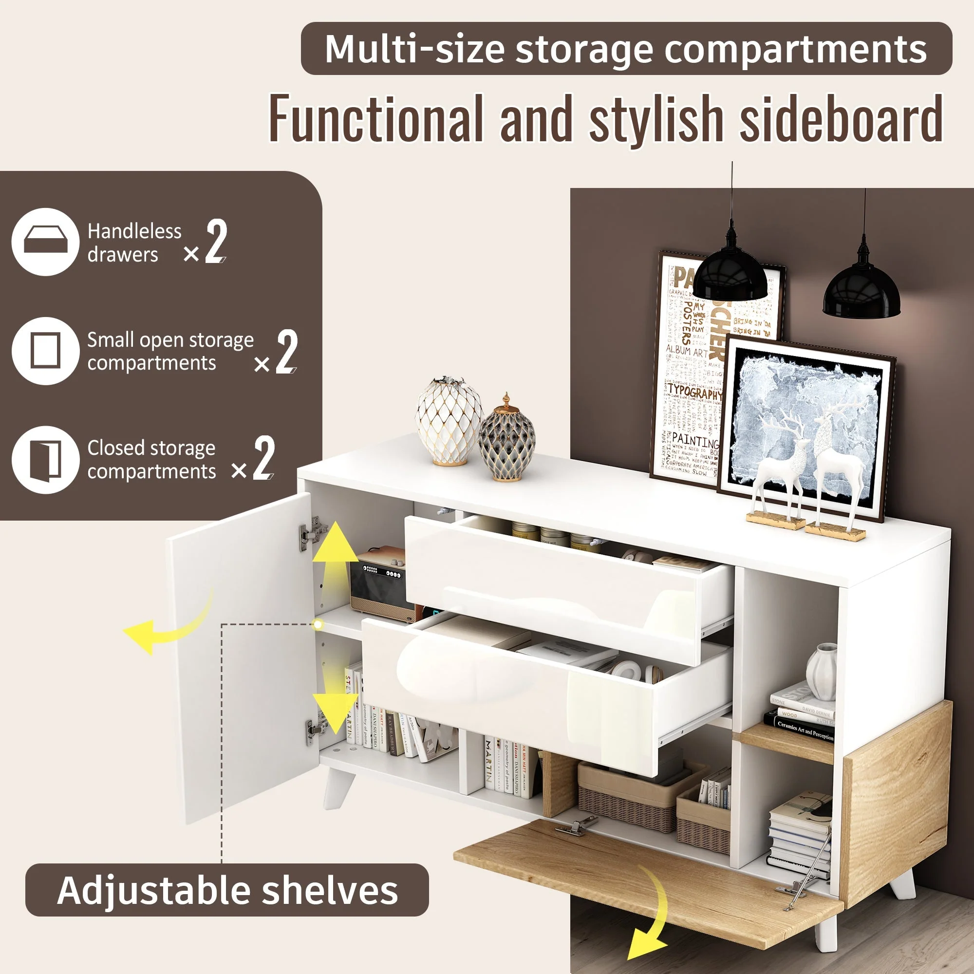 Sideboard, Storage, High-Gloss White Wood - Image 10