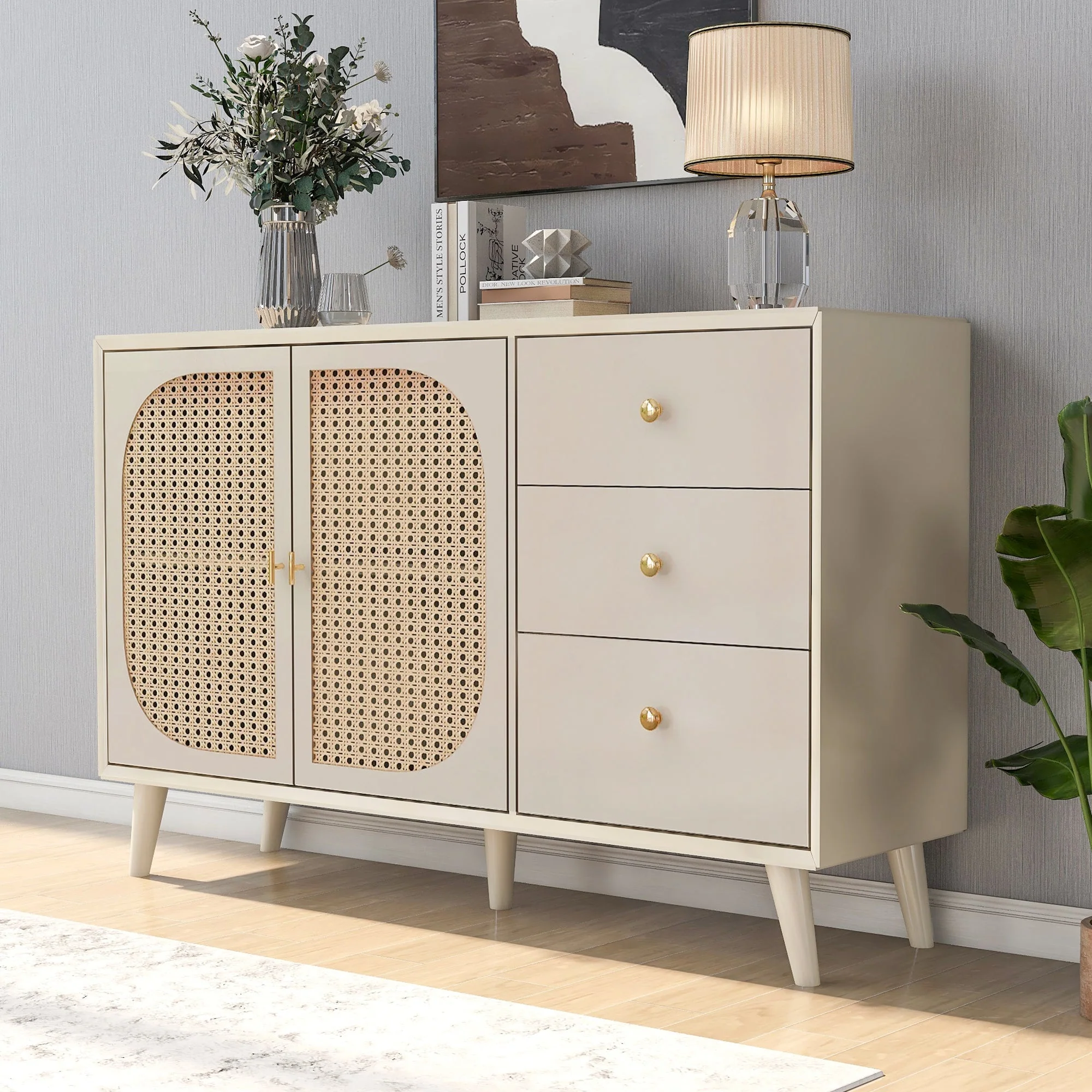 Sideboard Storage TV Table with Drawers & Doors, Large Capacity, Off-White Cream 120cm - Image 2