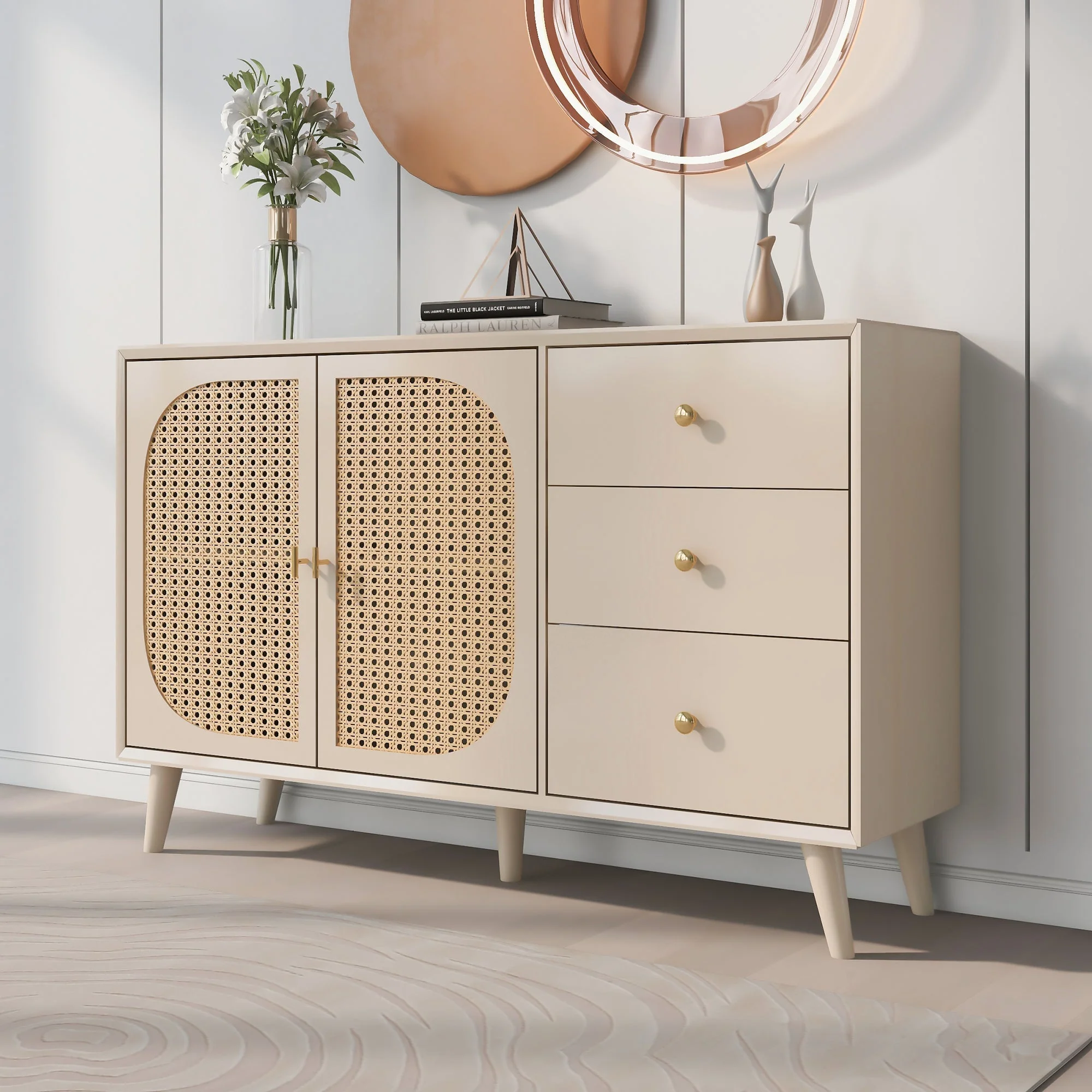 Sideboard Storage TV Table with Drawers & Doors, Large Capacity, Off-White Cream 120cm - Image 9