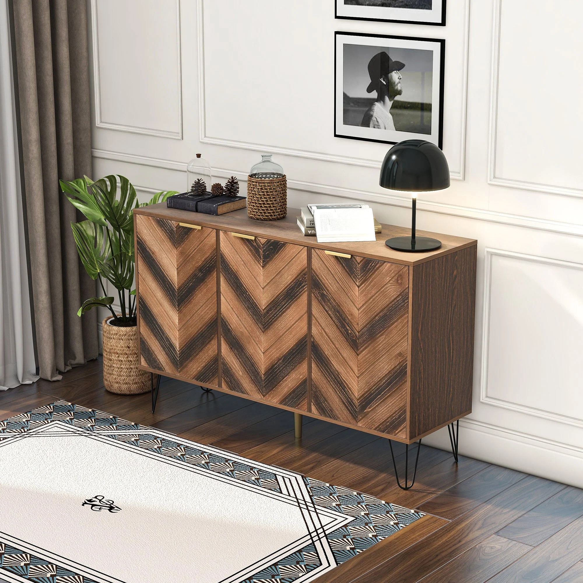 Sideboard, Three Doors, Solid Wood Veneer with Golden G - Image 3
