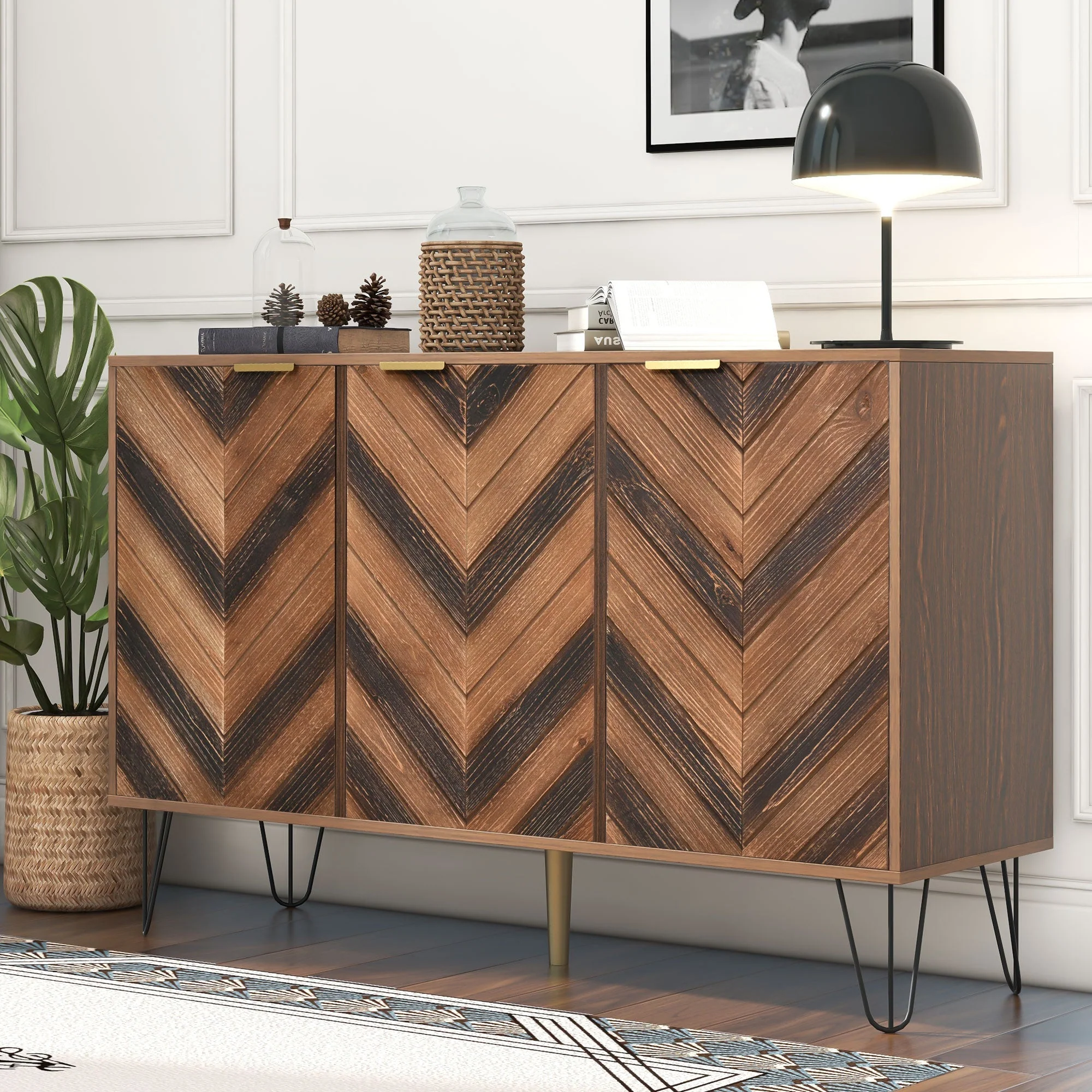 Sideboard, Three Doors, Solid Wood Veneer with Golden G - Image 7