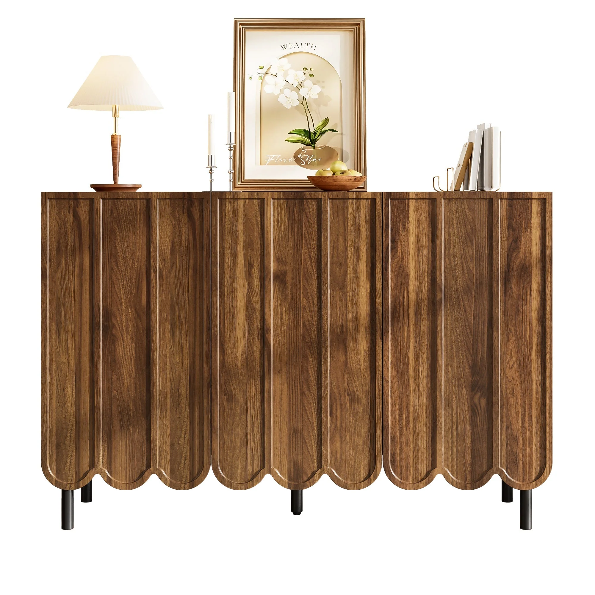 Sideboard - Wave Doors, Handleless, Adjustable Shelves, 120x35x80 cm - Wood - Image 2