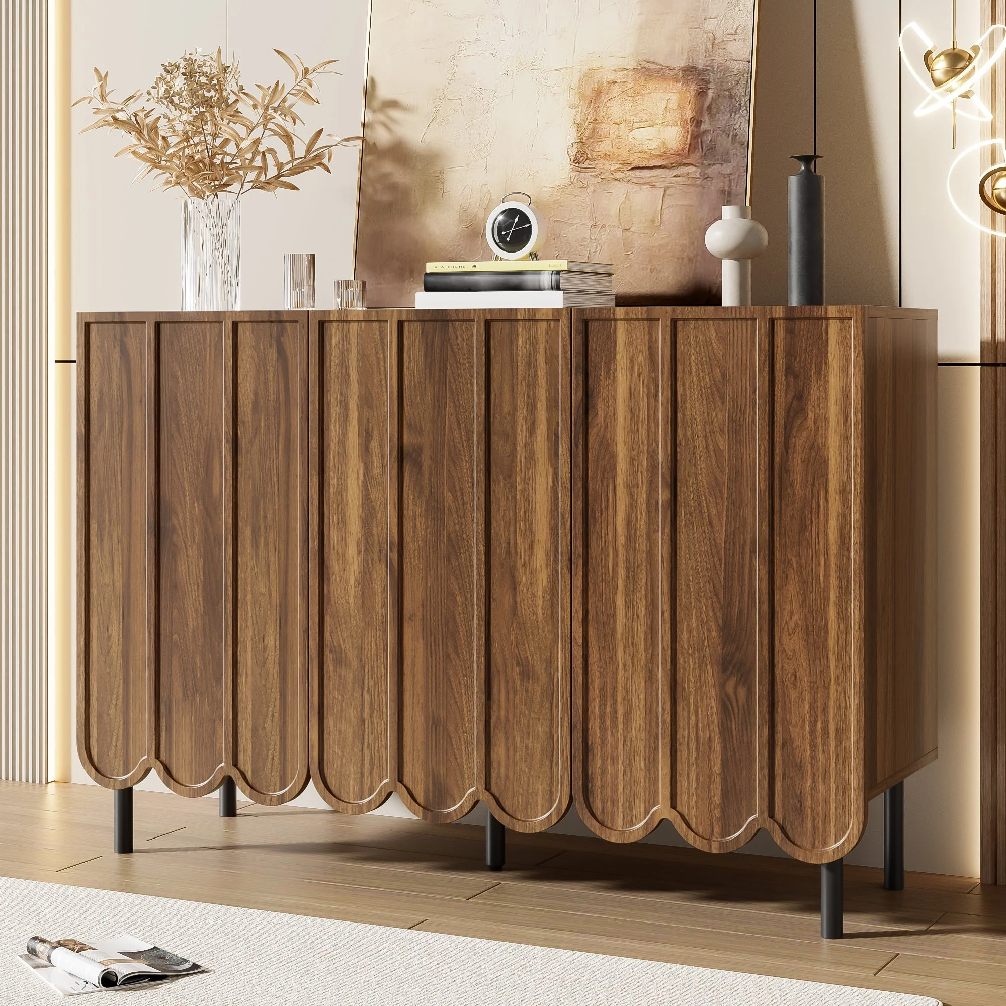 Sideboard - Wave Doors, Handleless, Adjustable Shelves, 120x35x80 cm - Wood - Image 7