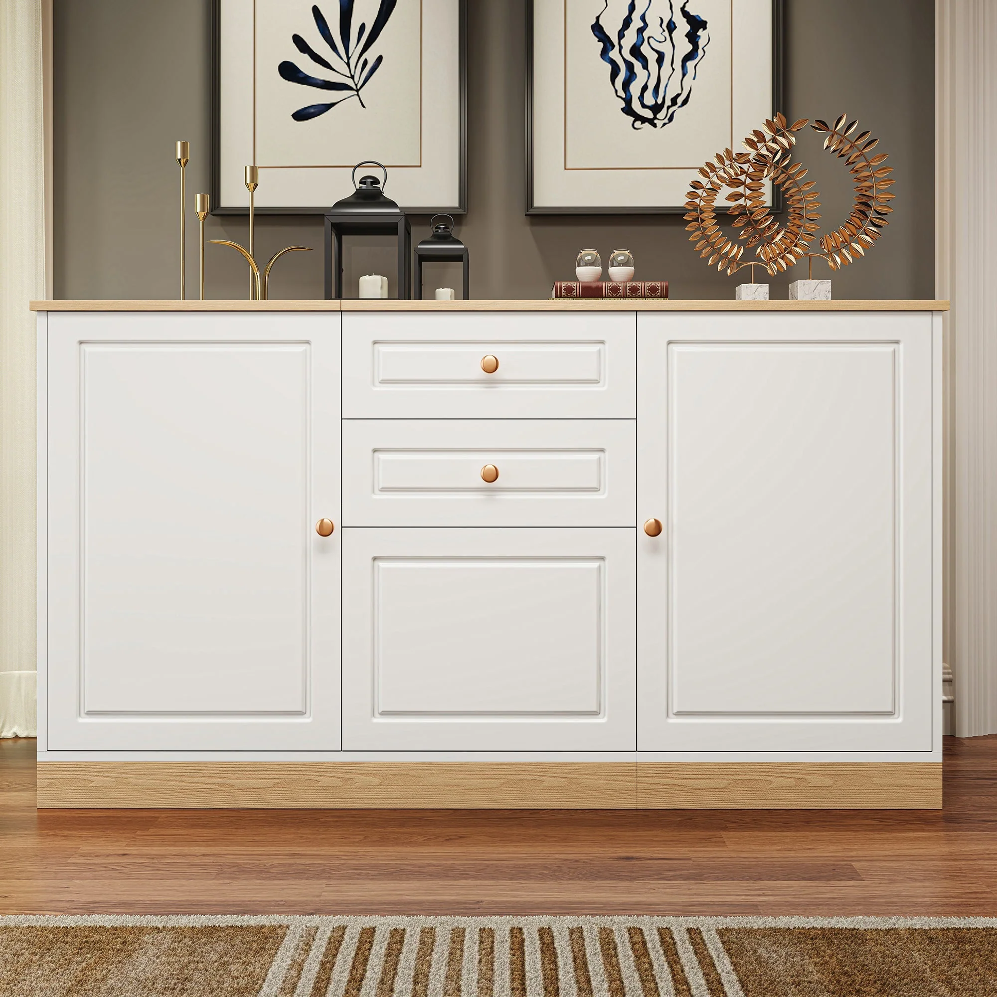 Sideboard with 3 Doors and 2 Drawers, Multifunctional Storage Furniture - Image 9