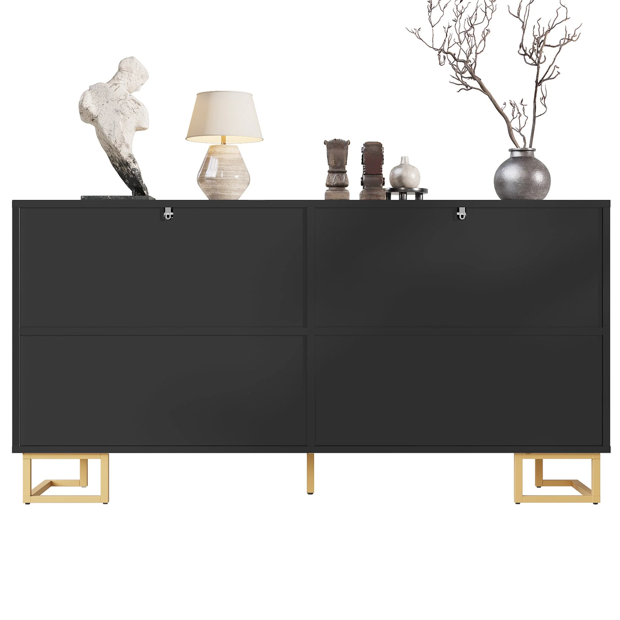 Sideboard with Geometric Design and Gold Accents, 152 x 40 x 75 cm, Black - Image 10